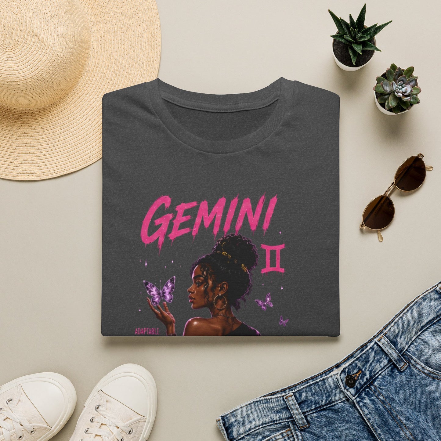 Gemini Zodiac T-Shirt — Black Girl Astrology Tee with Butterfly Art