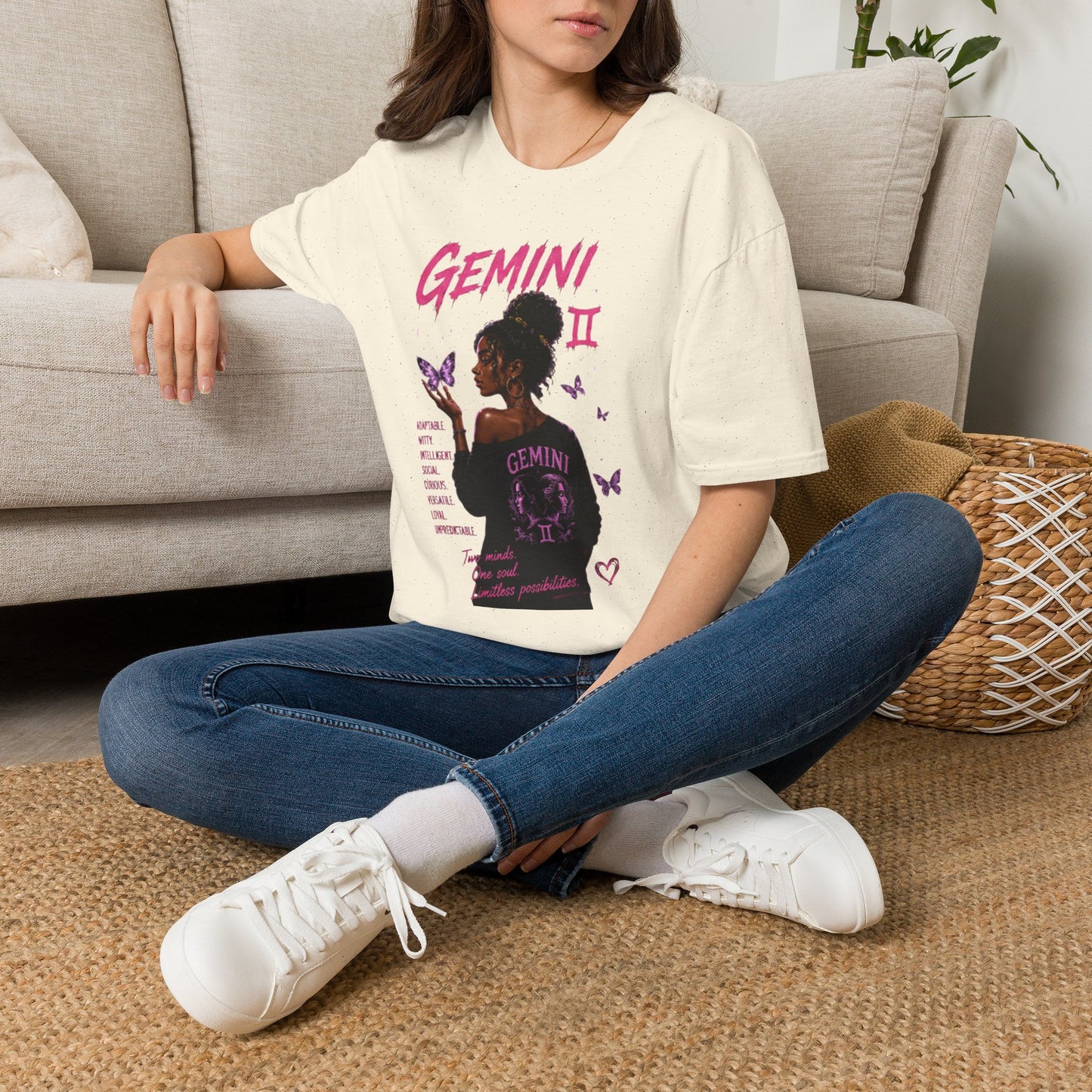 Gemini Zodiac T-Shirt — Black Girl Astrology Tee with Butterfly Art
