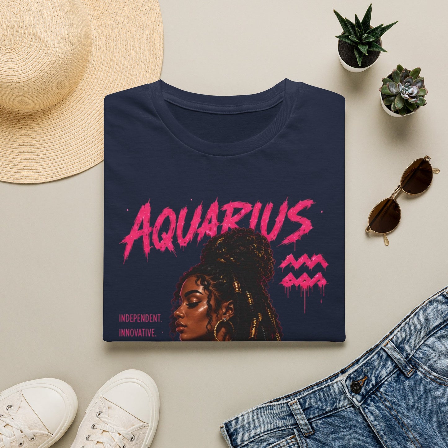 Aquarius Zodiac T-Shirt — Empowered Black Queen Astrology Tee