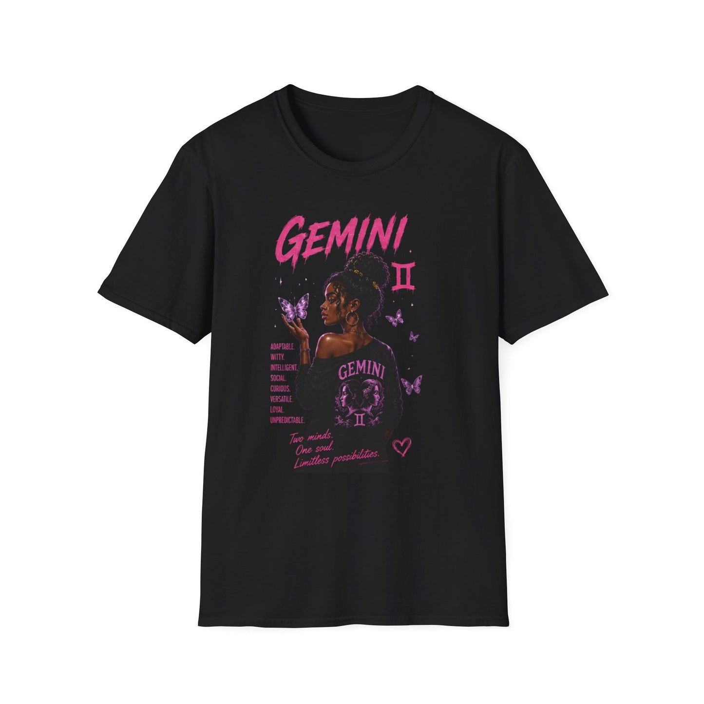 Gemini Zodiac T-Shirt — Black Girl Astrology Tee with Butterfly Art