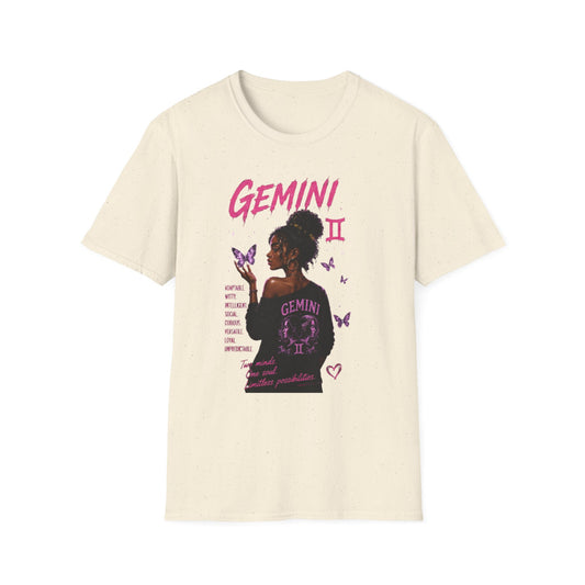 Gemini Zodiac T-Shirt — Black Girl Astrology Tee with Butterfly Art