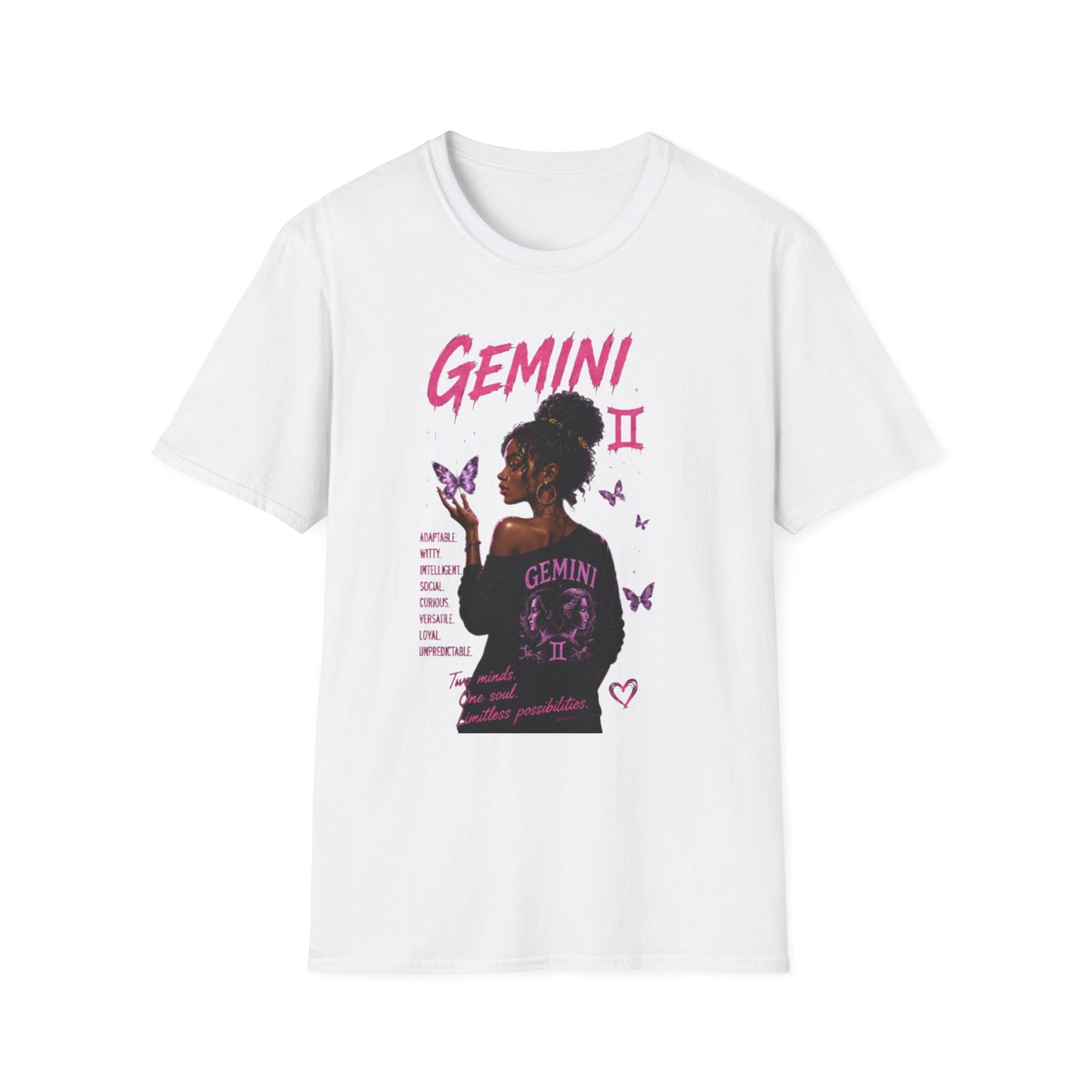 Gemini Zodiac T-Shirt — Black Girl Astrology Tee with Butterfly Art