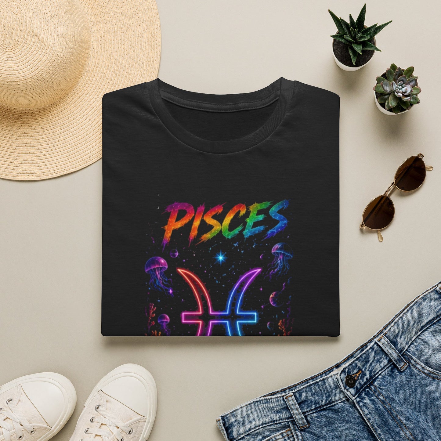 Pisces Zodiac T-Shirt — Rainbow Cosmic Fish Astrology Tee