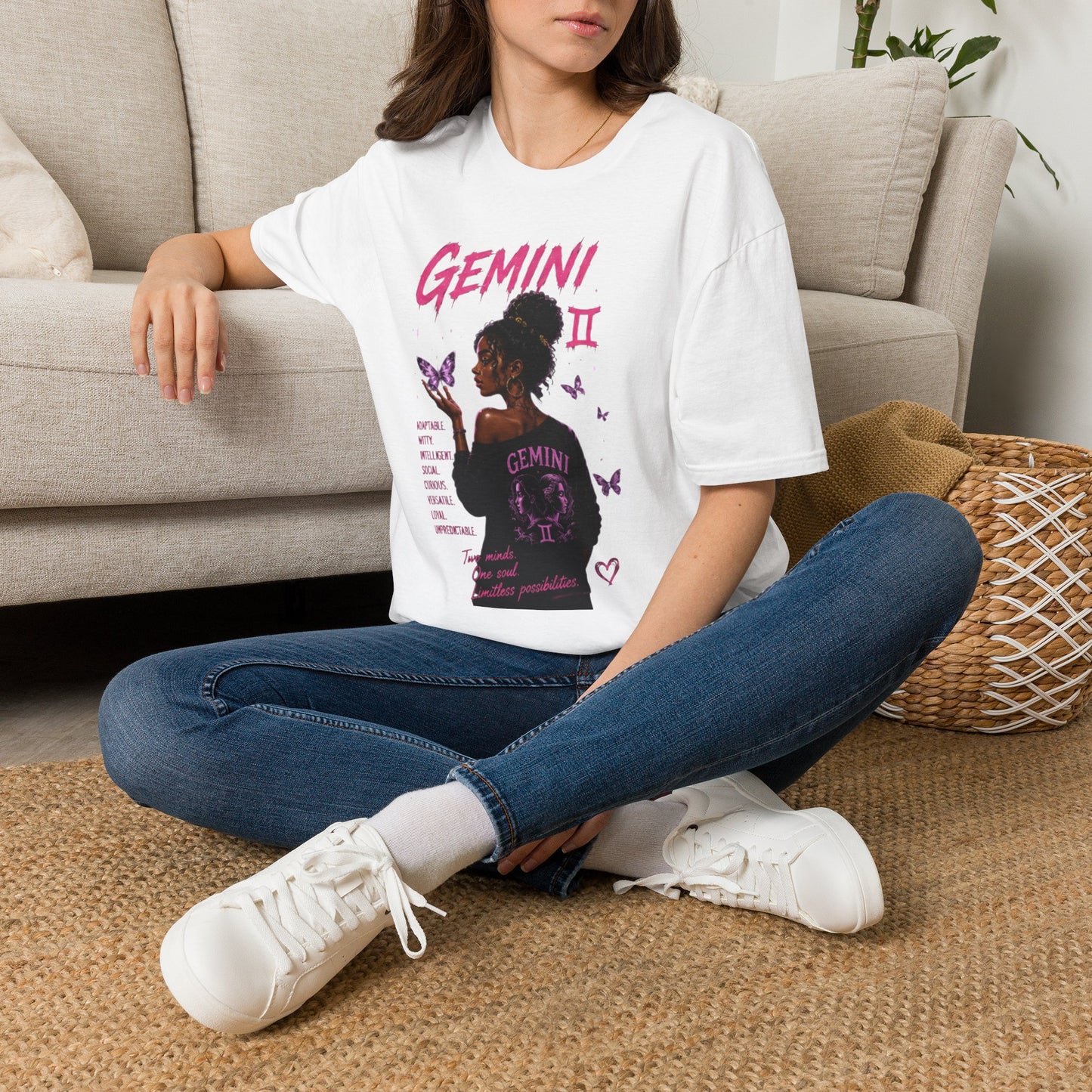 Gemini Zodiac T-Shirt — Black Girl Astrology Tee with Butterfly Art