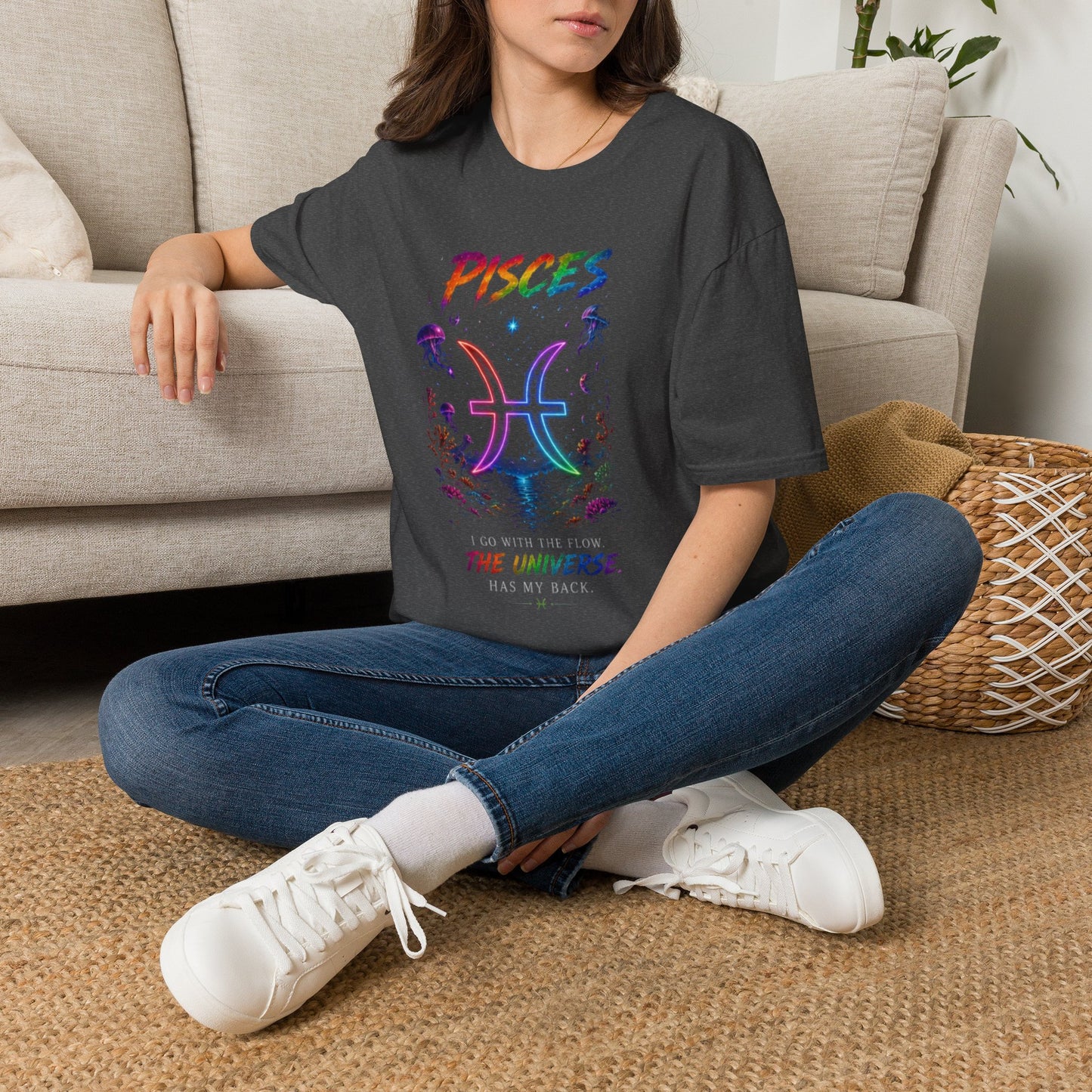 Pisces Zodiac T-Shirt — Rainbow Cosmic Fish Astrology Tee
