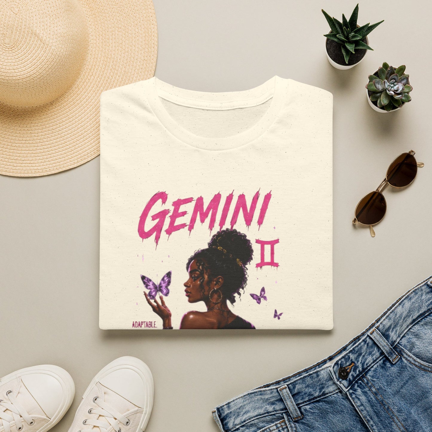 Gemini Zodiac T-Shirt — Black Girl Astrology Tee with Butterfly Art