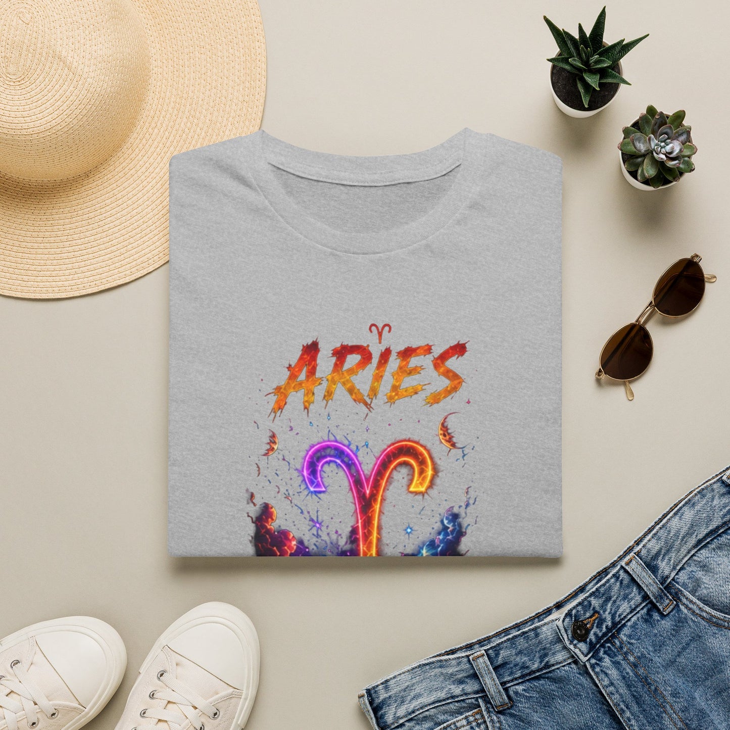 Aries Zodiac T-Shirt — Neon Aries Symbol Astrology Tee