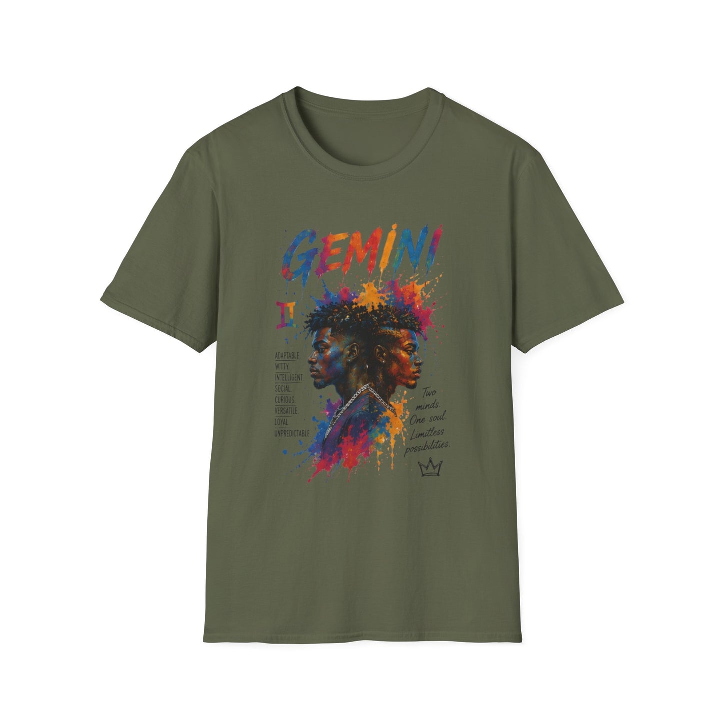 Gemini Zodiac T‑Shirt — Colorful Twin Silhouette Astrology Tee