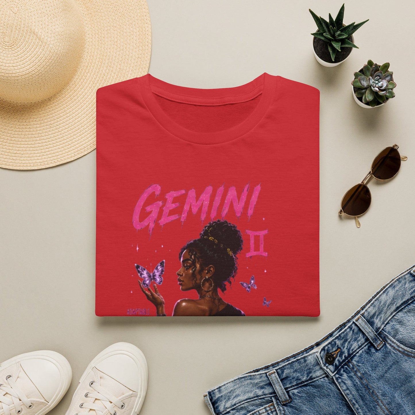 Gemini Zodiac T-Shirt — Black Girl Astrology Tee with Butterfly Art