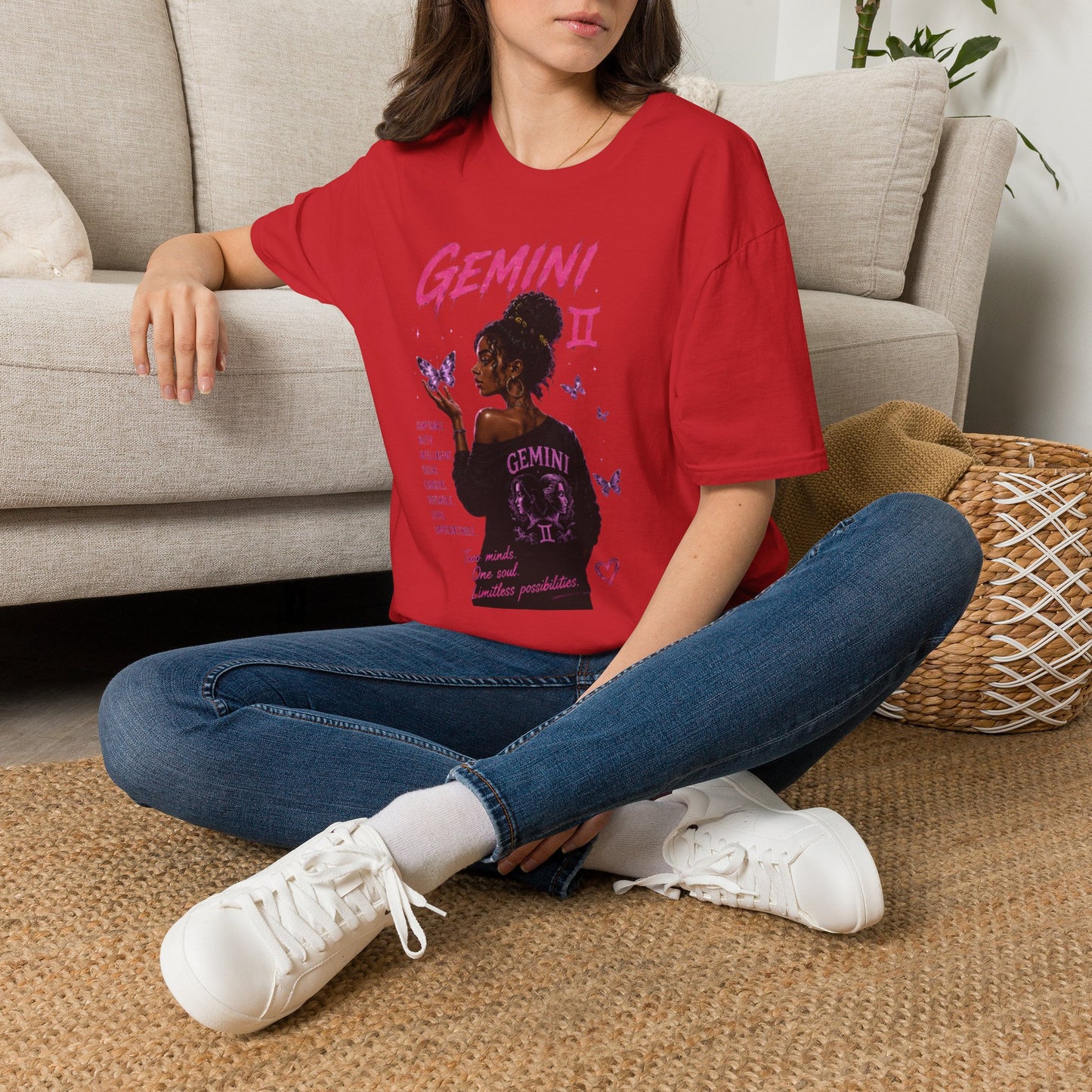 Gemini Zodiac T-Shirt — Black Girl Astrology Tee with Butterfly Art