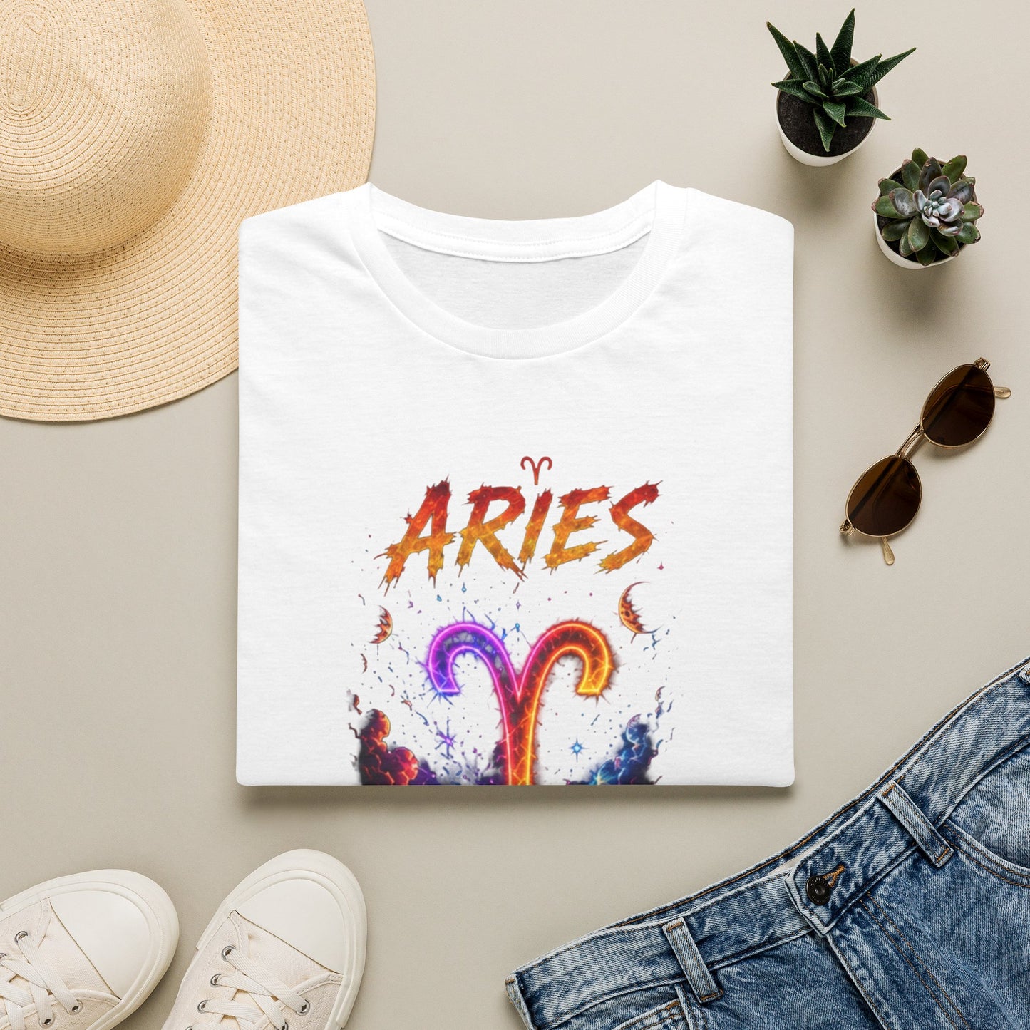 Aries Zodiac T-Shirt — Neon Aries Symbol Astrology Tee