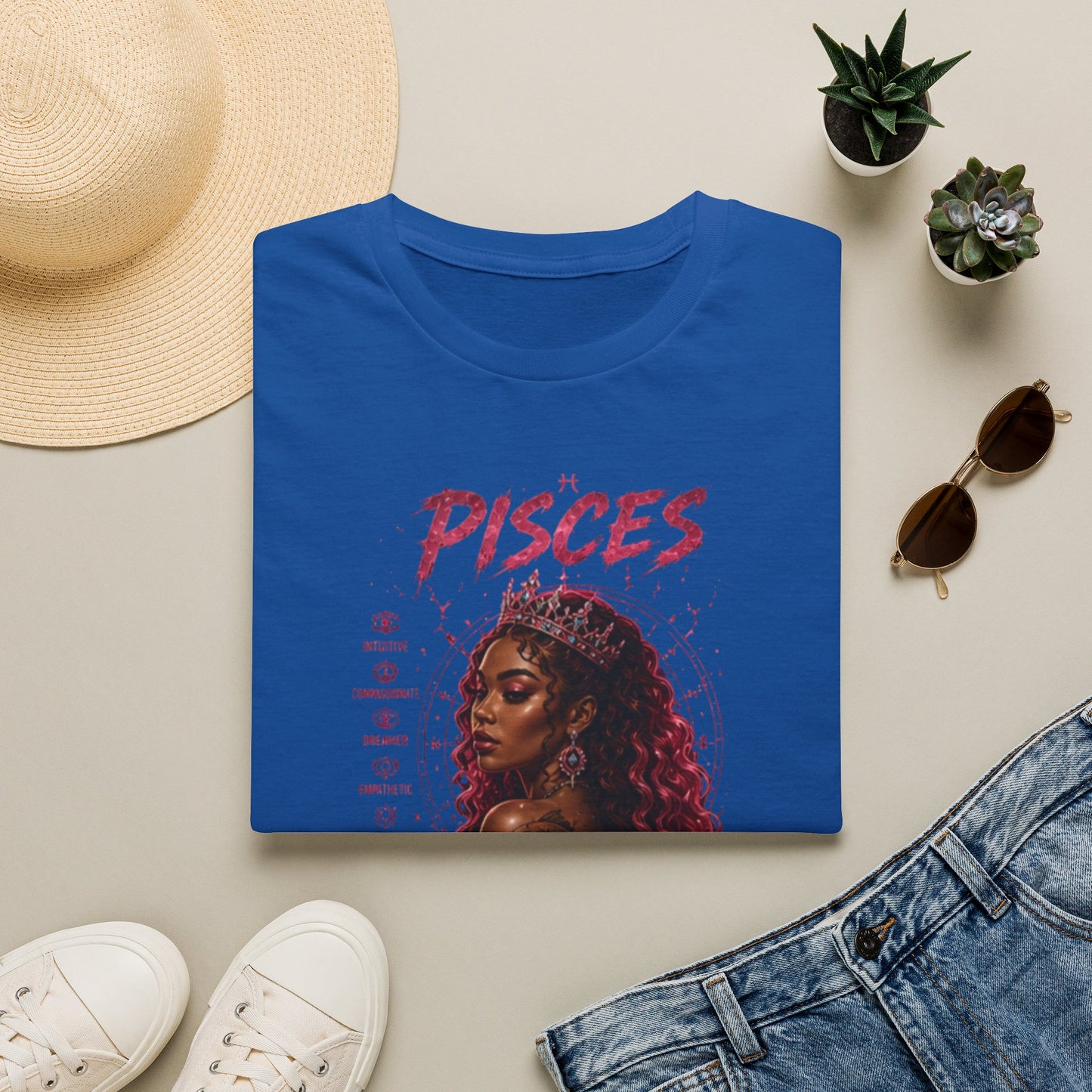 Pisces Zodiac T-Shirt — Afrocentric 'Pisces' Portrait Tee