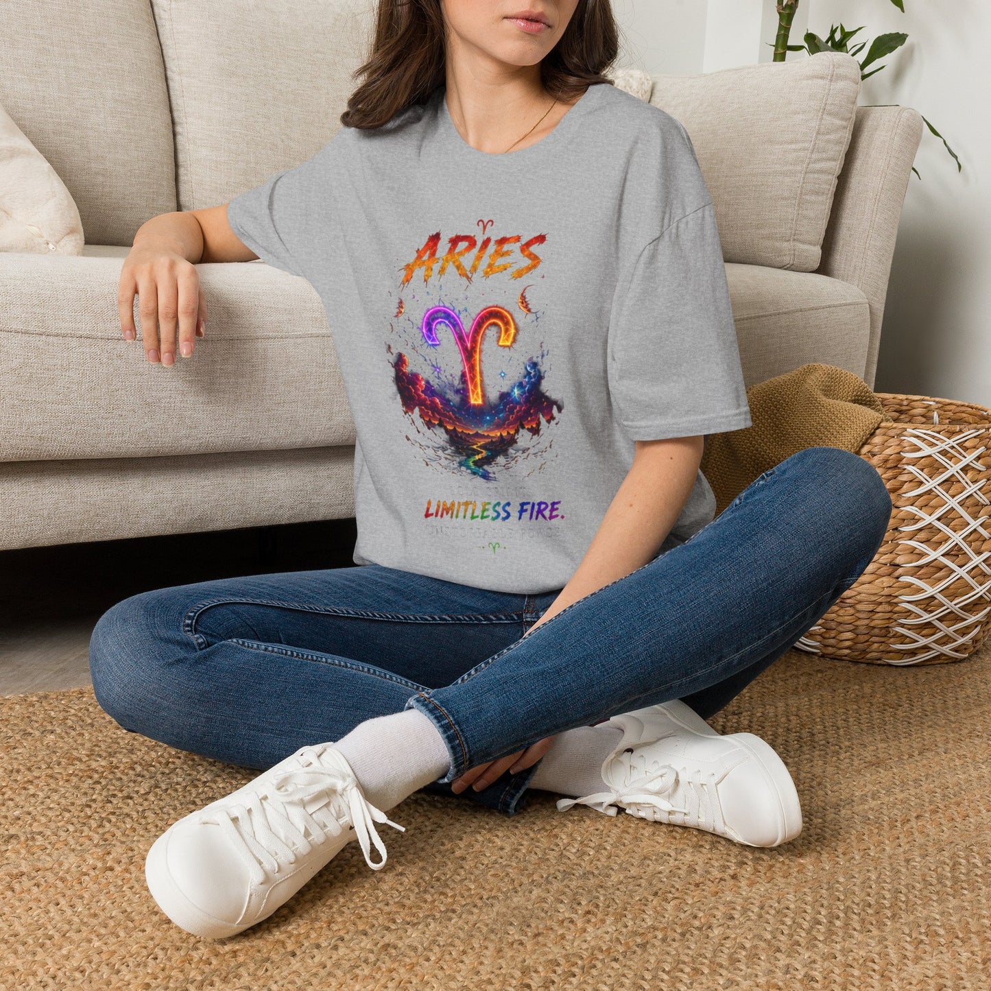 Aries Zodiac T-Shirt — Neon Aries Symbol Astrology Tee