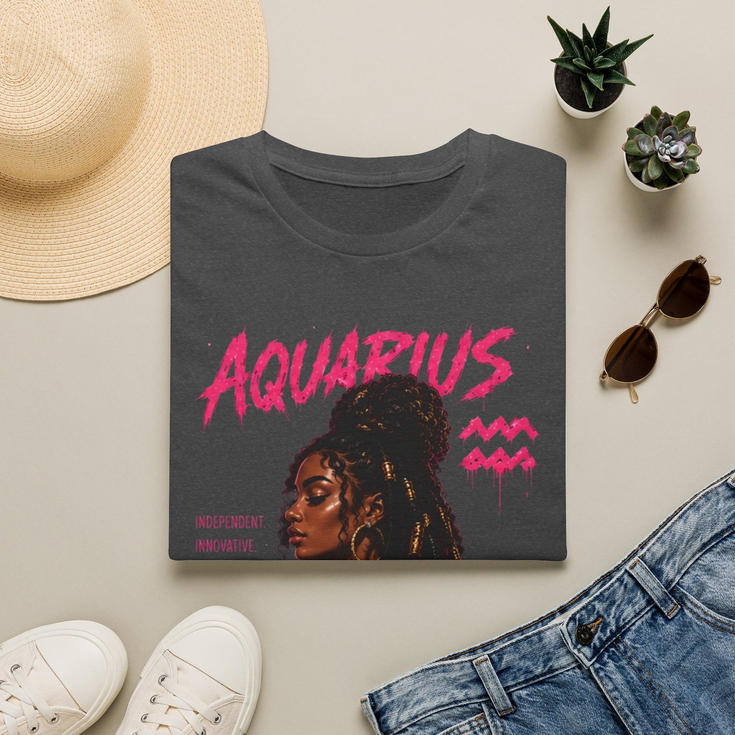 Aquarius Zodiac T-Shirt — Empowered Black Queen Astrology Tee