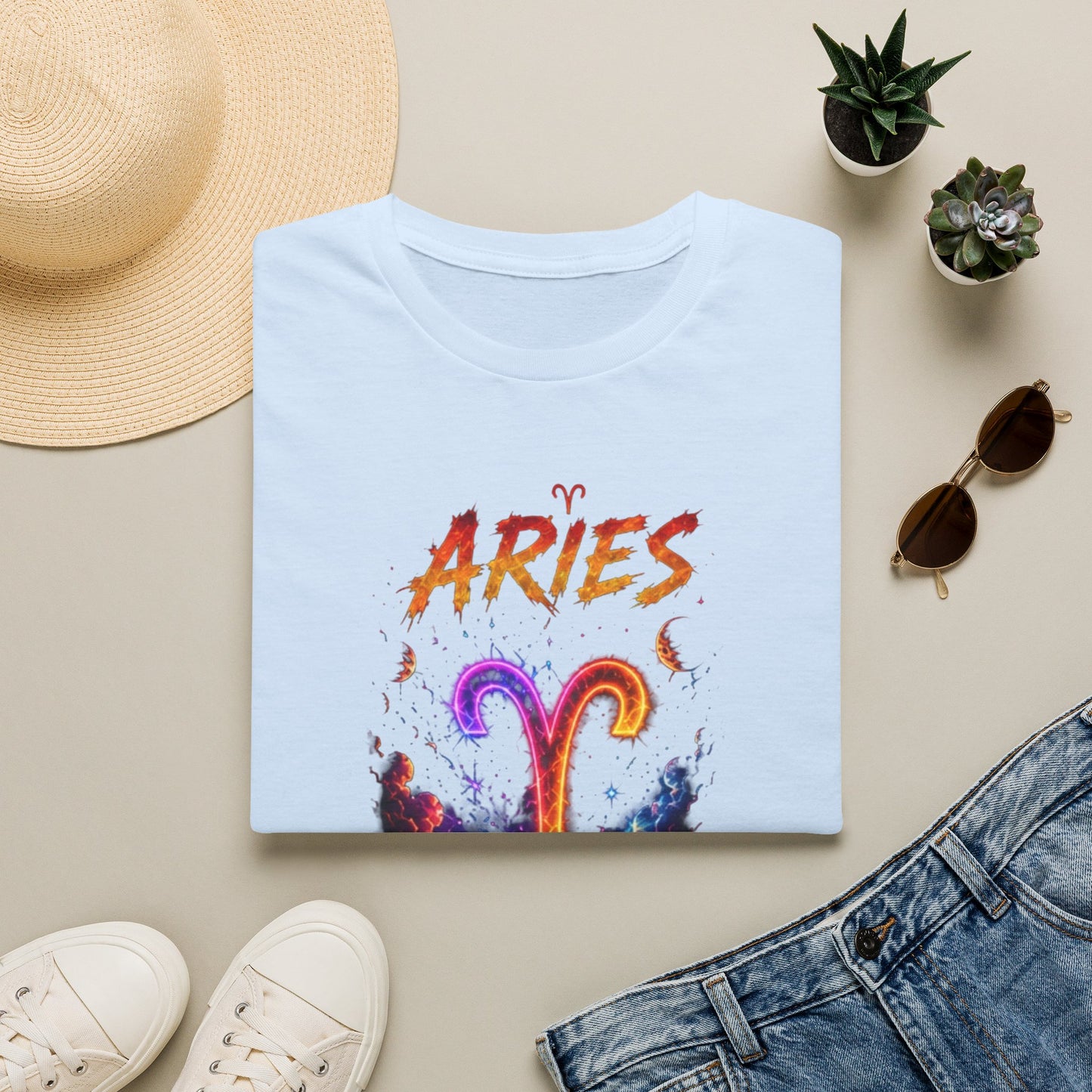 Aries Zodiac T-Shirt — Neon Aries Symbol Astrology Tee