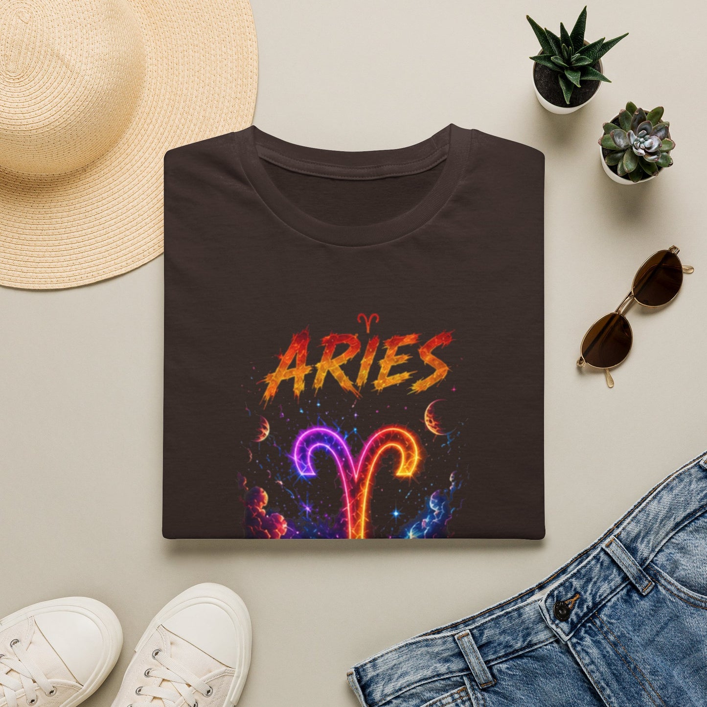 Aries Zodiac T-Shirt — Neon Aries Symbol Astrology Tee