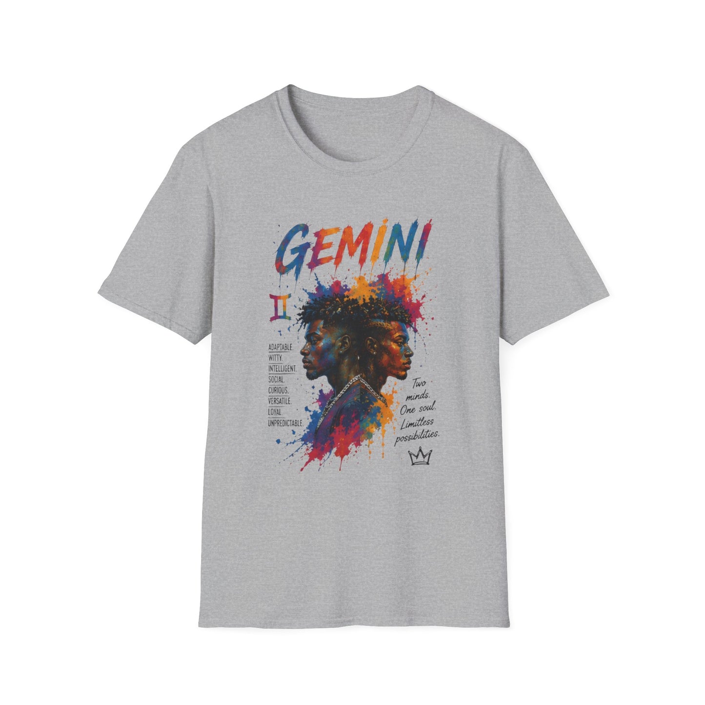 Gemini Zodiac T‑Shirt — Colorful Twin Silhouette Astrology Tee
