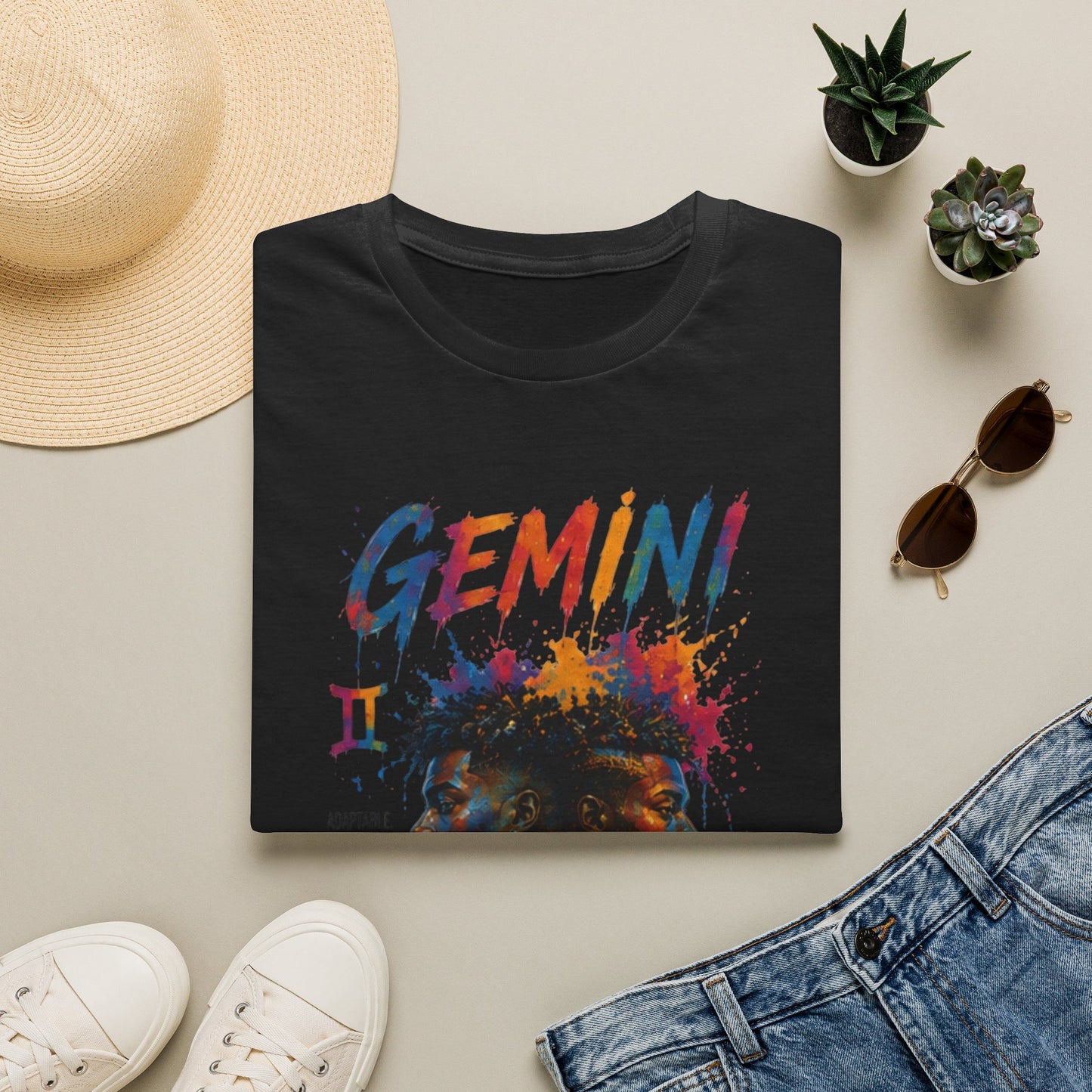 Gemini Zodiac T‑Shirt — Colorful Twin Silhouette Astrology Tee