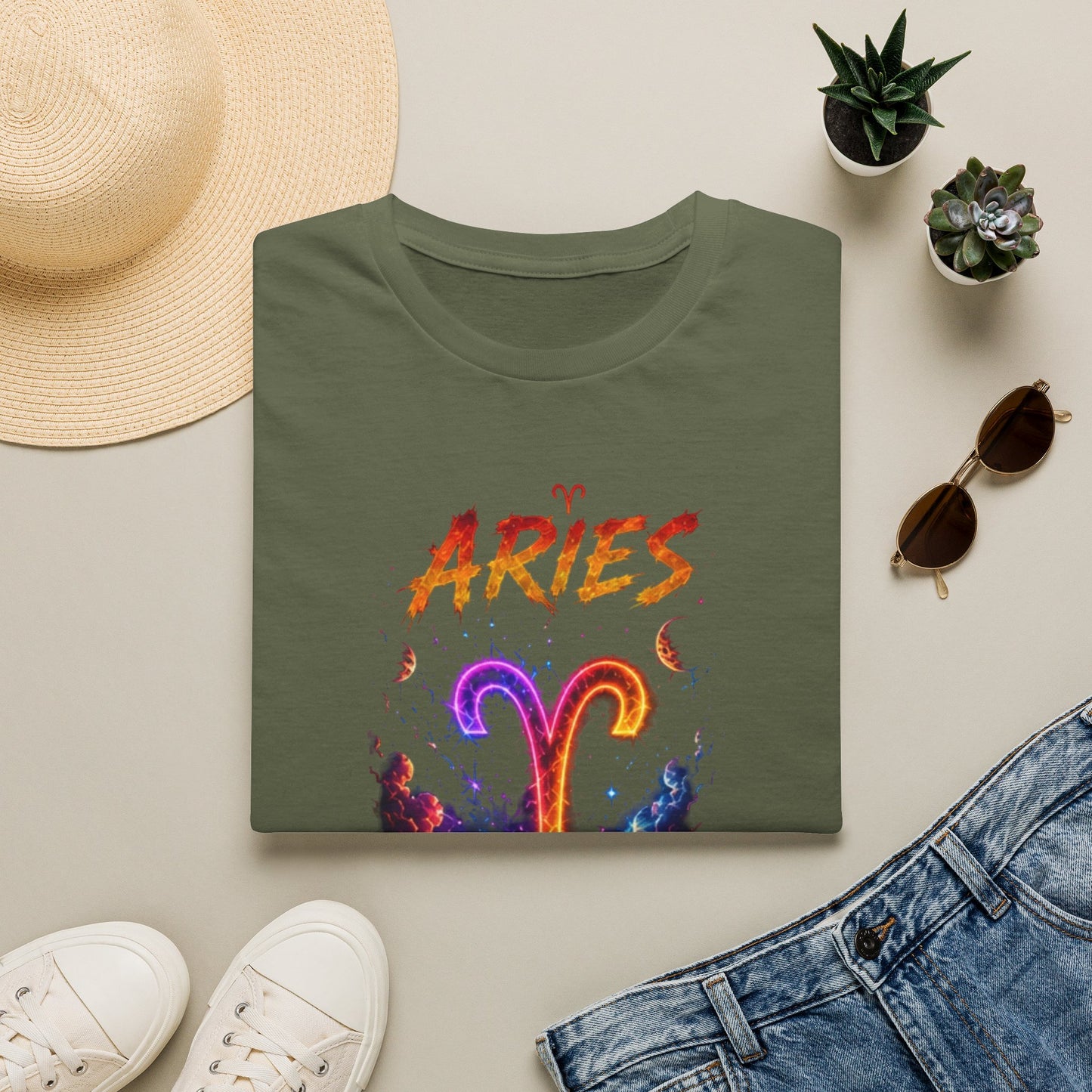 Aries Zodiac T-Shirt — Neon Aries Symbol Astrology Tee