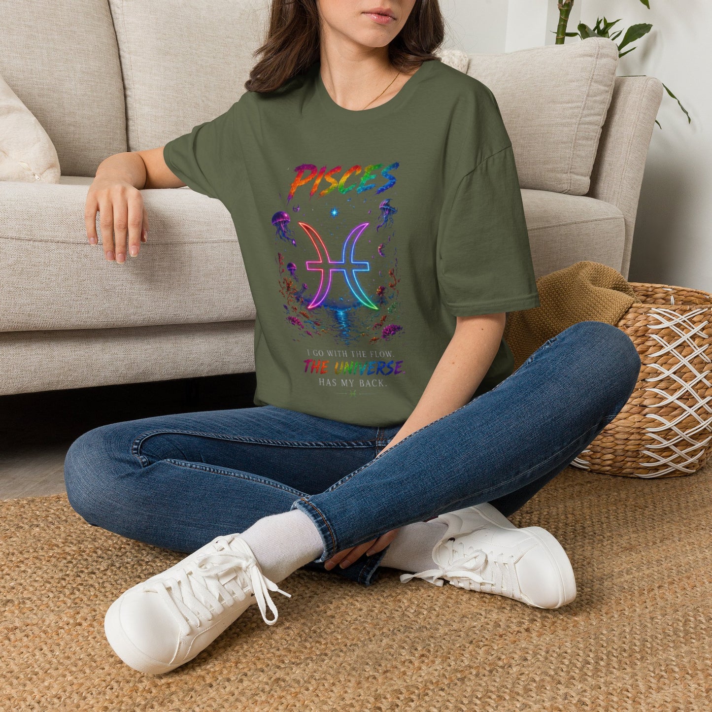 Pisces Zodiac T-Shirt — Rainbow Cosmic Fish Astrology Tee
