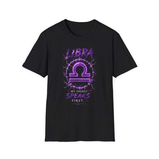 Libra Zodiac T-Shirt — Purple Libra Symbol & "Libra Speaks" Graphic