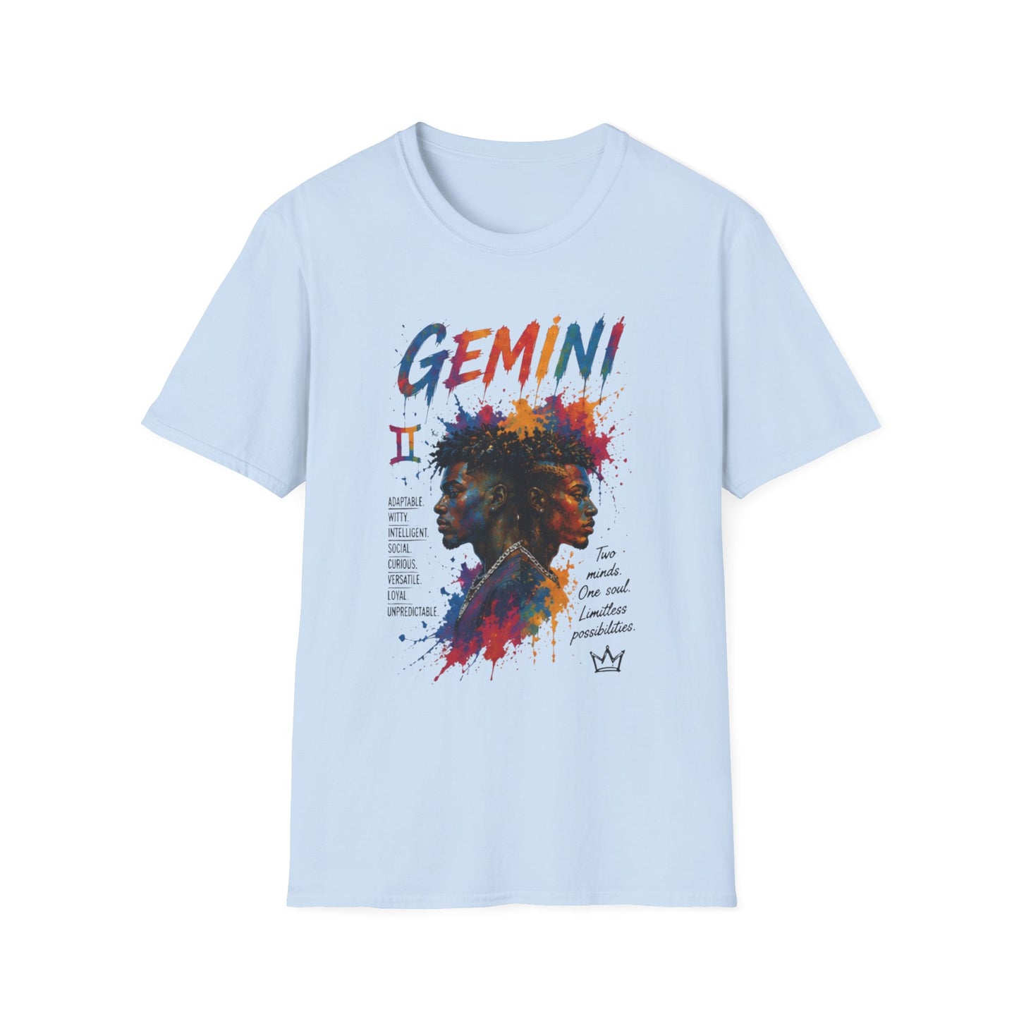 Gemini Zodiac T‑Shirt — Colorful Twin Silhouette Astrology Tee