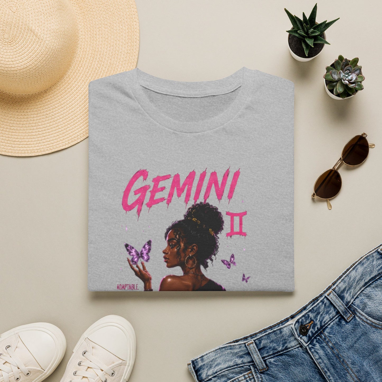 Gemini Zodiac T-Shirt — Black Girl Astrology Tee with Butterfly Art