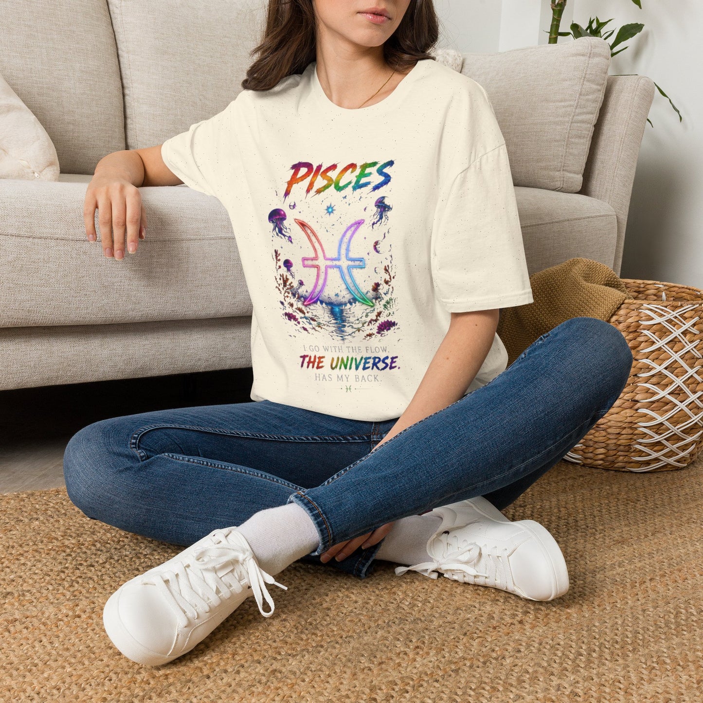 Pisces Zodiac T-Shirt — Rainbow Cosmic Fish Astrology Tee