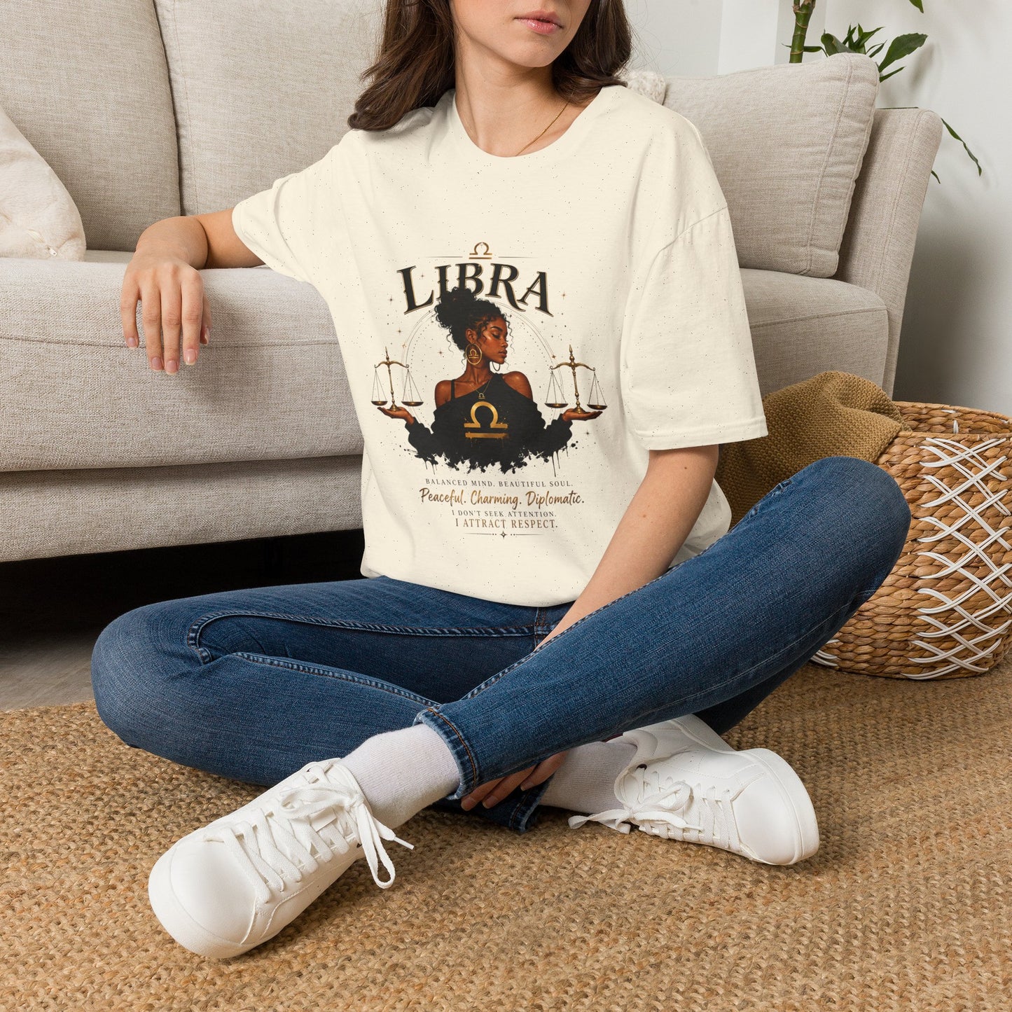 Libra Wolf T‑Shirt — Zodiac Astrology Tee with 'Loyal Heart' Design