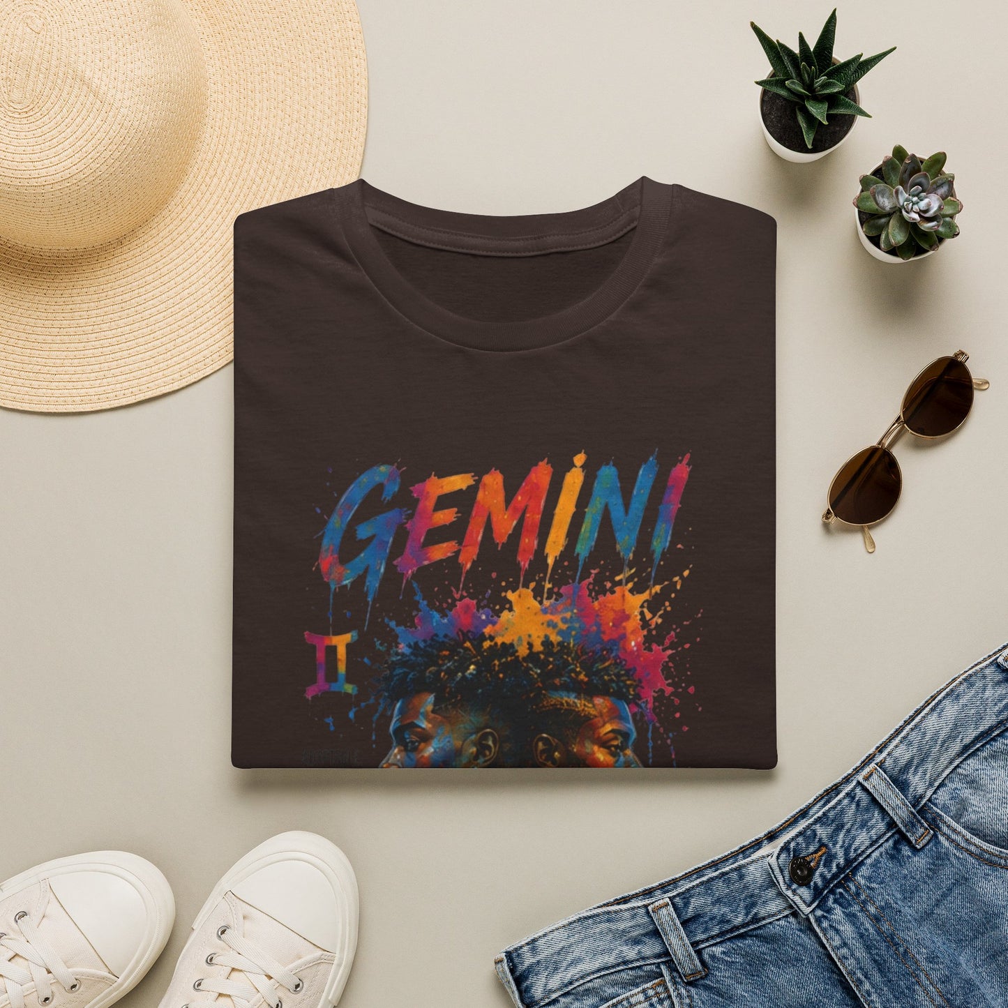 Gemini Zodiac T‑Shirt — Colorful Twin Silhouette Astrology Tee
