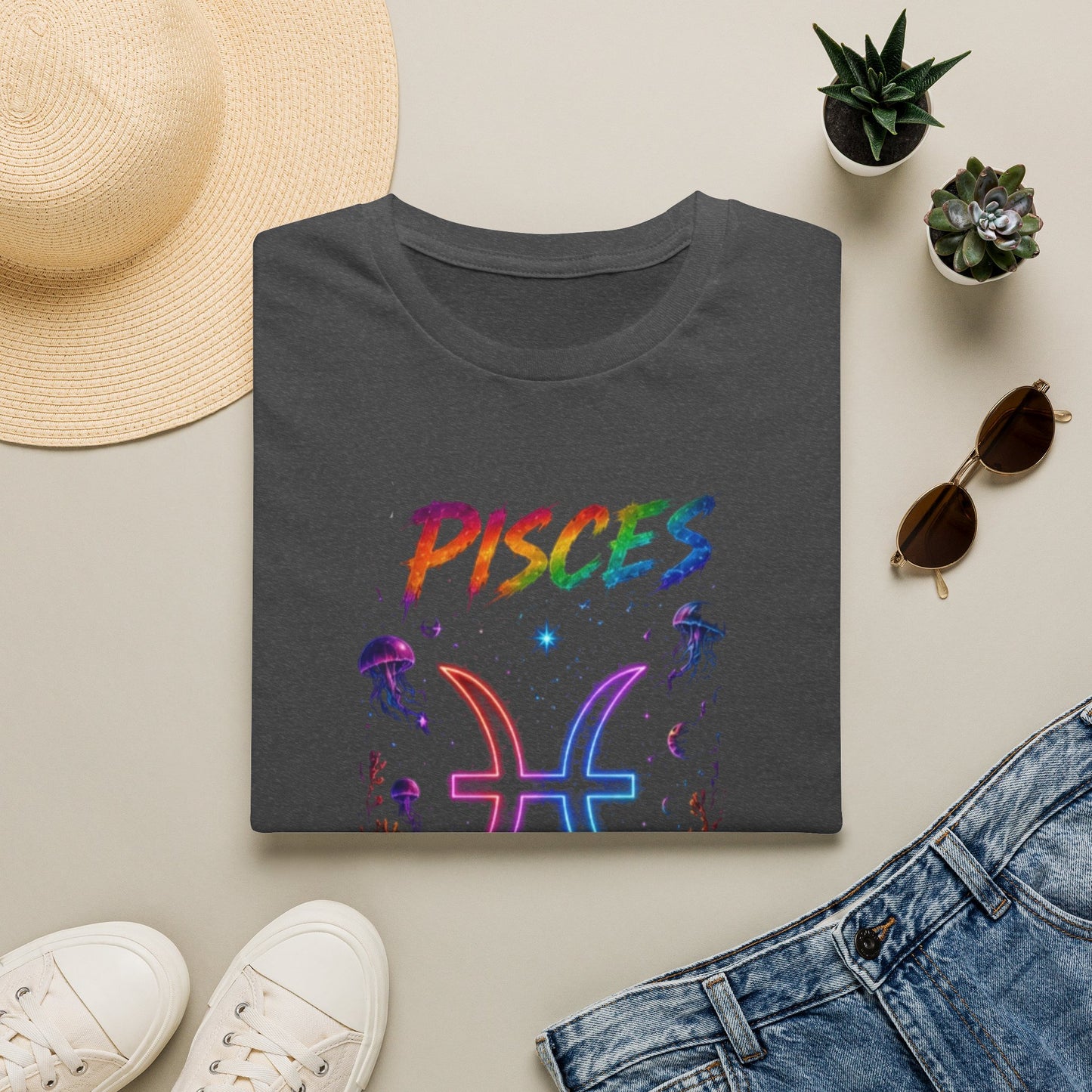 Pisces Zodiac T-Shirt — Rainbow Cosmic Fish Astrology Tee