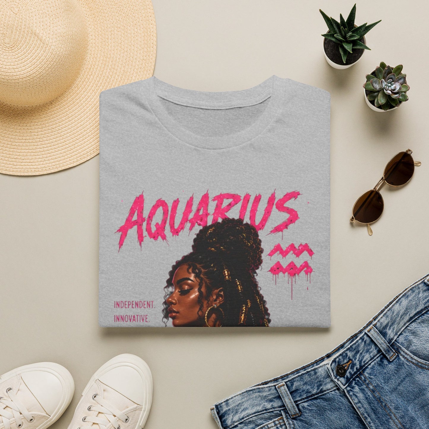 Aquarius Zodiac T-Shirt — Empowered Black Queen Astrology Tee