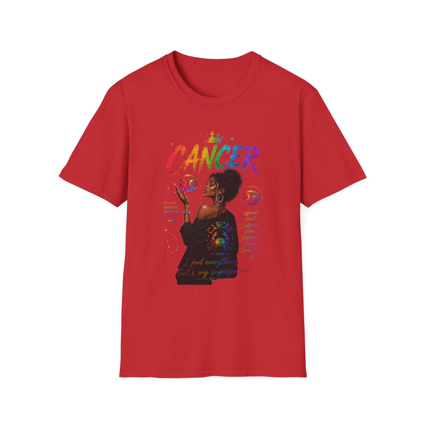 Cancer Zodiac T-Shirt — Rainbow Astrology Sign with Silhouette