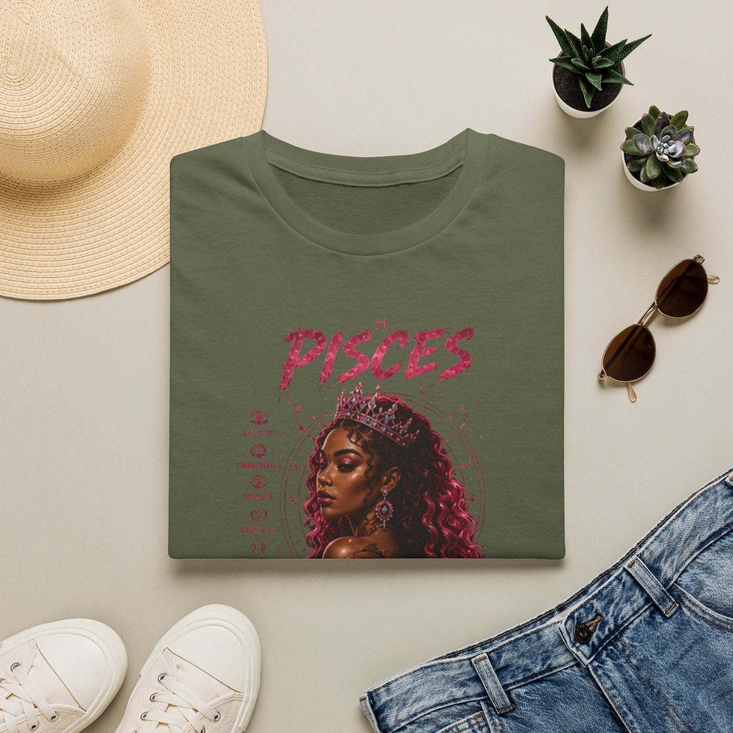 Pisces Zodiac T-Shirt — Afrocentric 'Pisces' Portrait Tee
