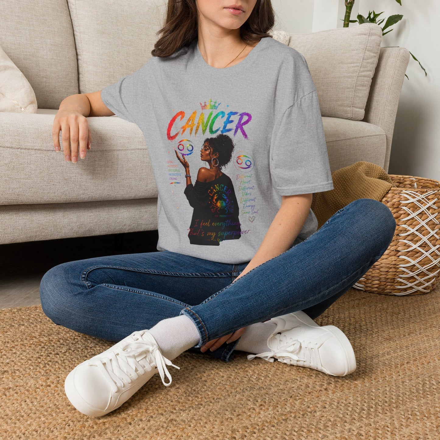 Cancer Zodiac T-Shirt — Rainbow Astrology Sign with Silhouette