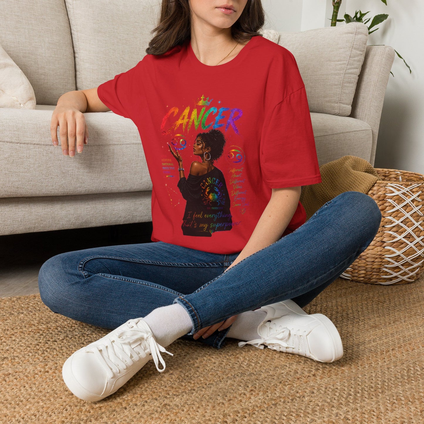 Cancer Zodiac T-Shirt — Rainbow Astrology Sign with Silhouette