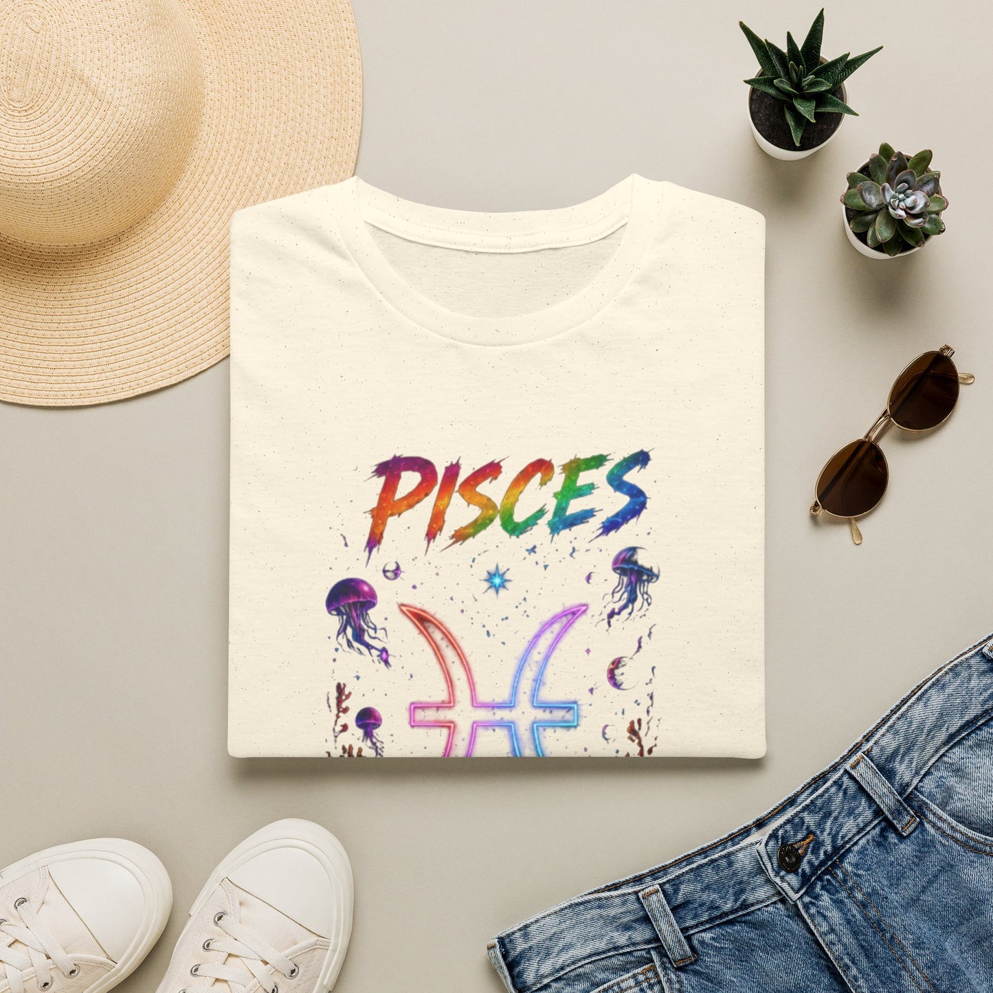 Pisces Zodiac T-Shirt — Rainbow Cosmic Fish Astrology Tee