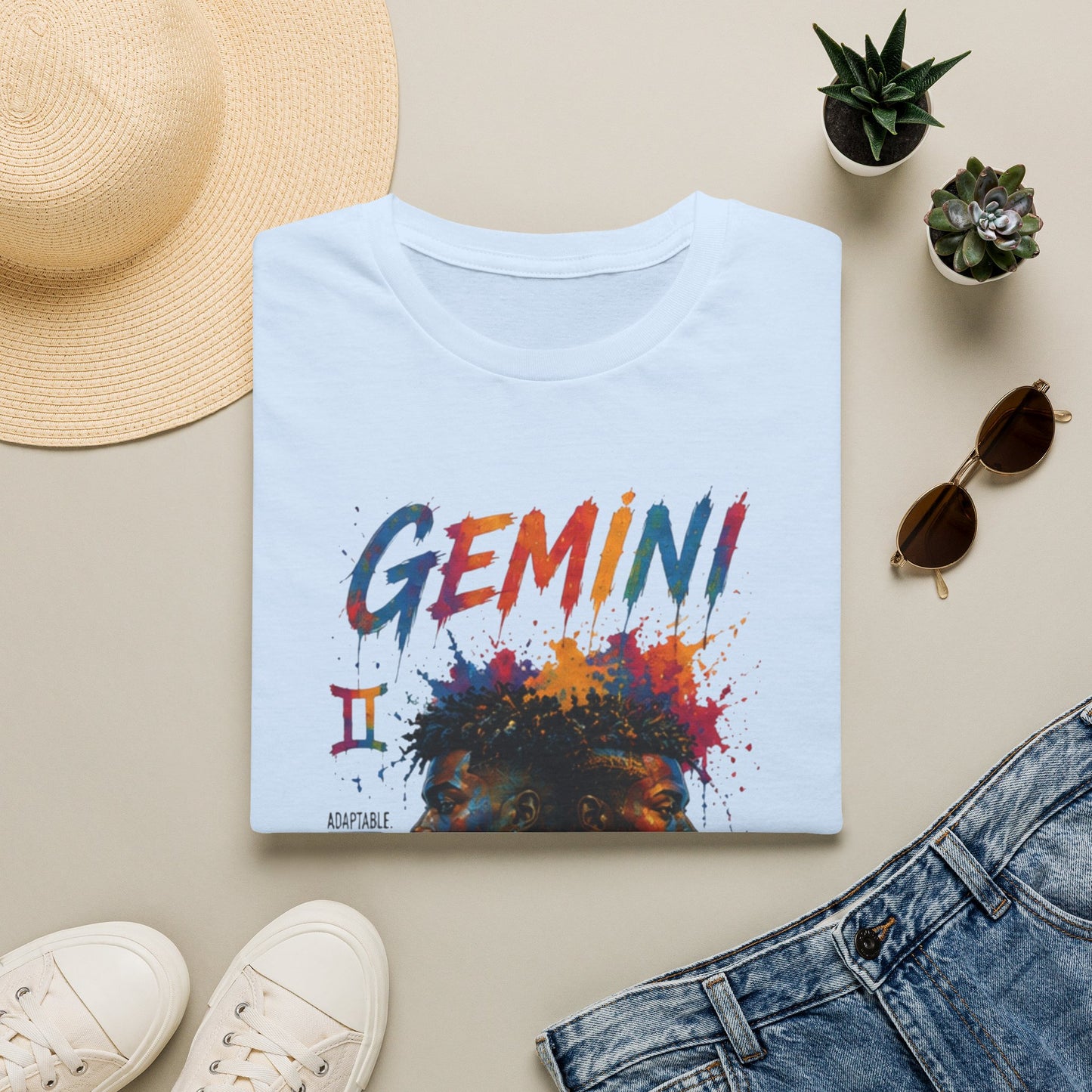 Gemini Zodiac T‑Shirt — Colorful Twin Silhouette Astrology Tee