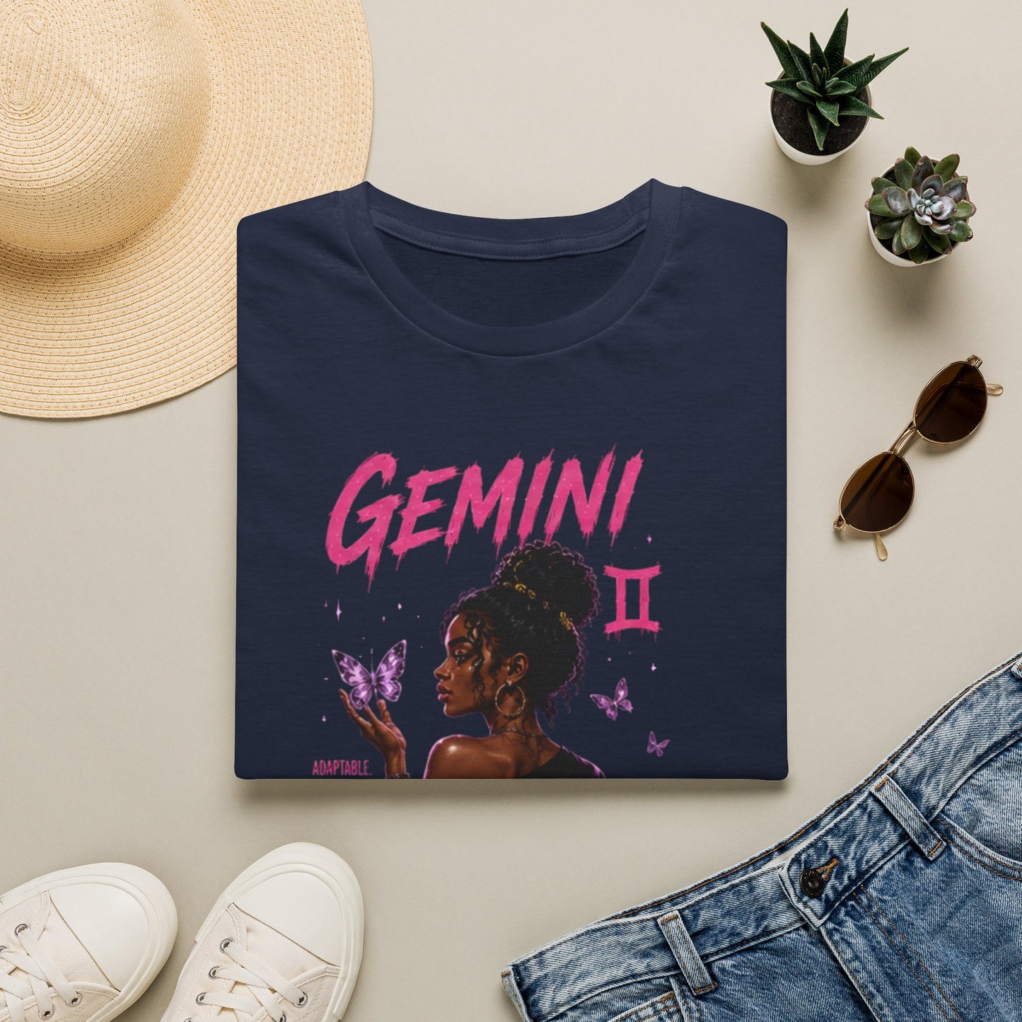 Gemini Zodiac T-Shirt — Black Girl Astrology Tee with Butterfly Art