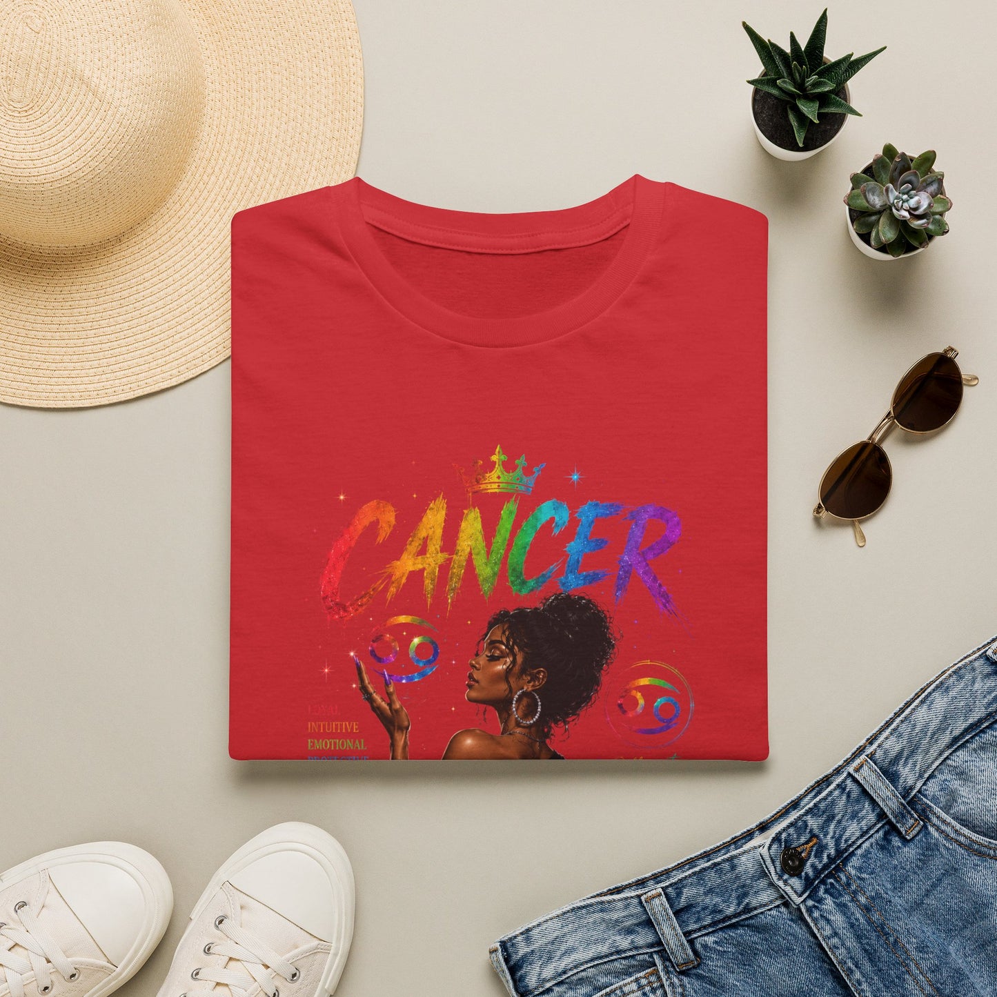Cancer Zodiac T-Shirt — Rainbow Astrology Sign with Silhouette