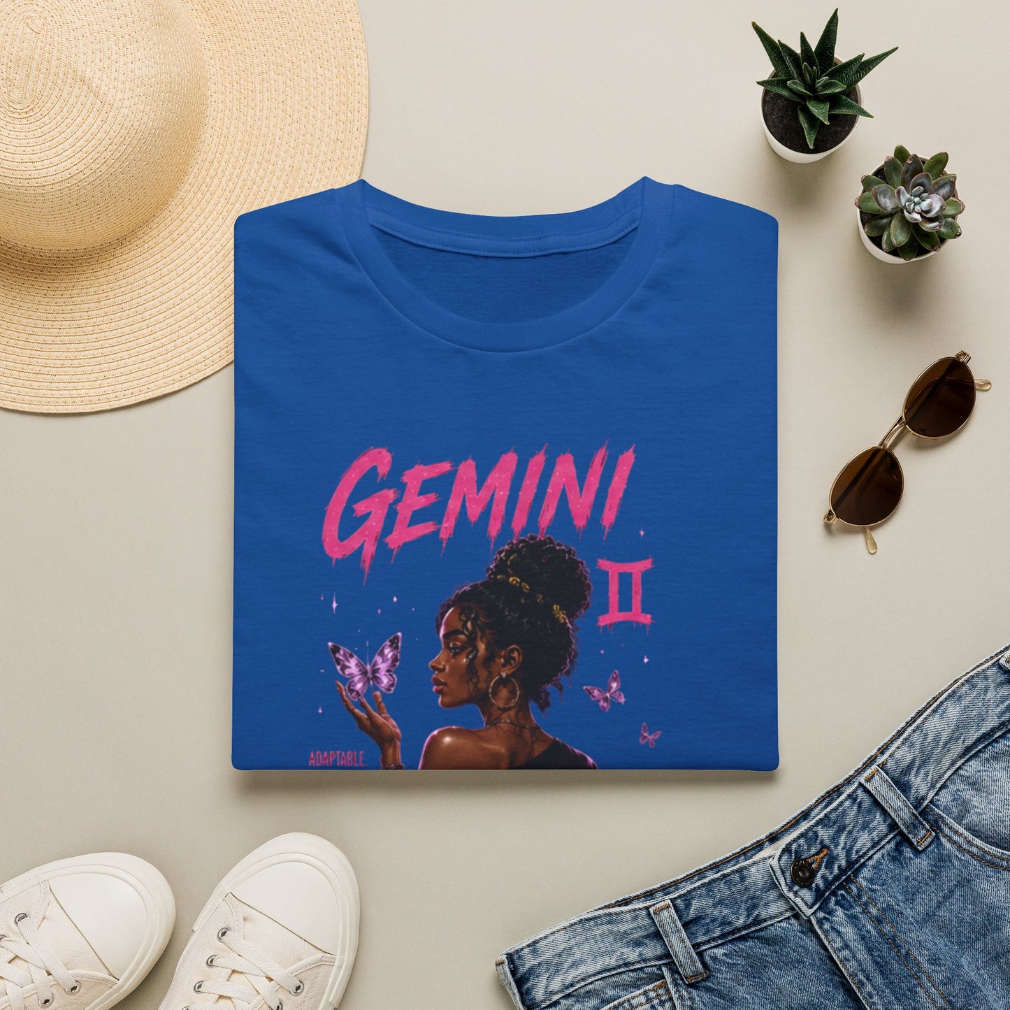 Gemini Zodiac T-Shirt — Black Girl Astrology Tee with Butterfly Art