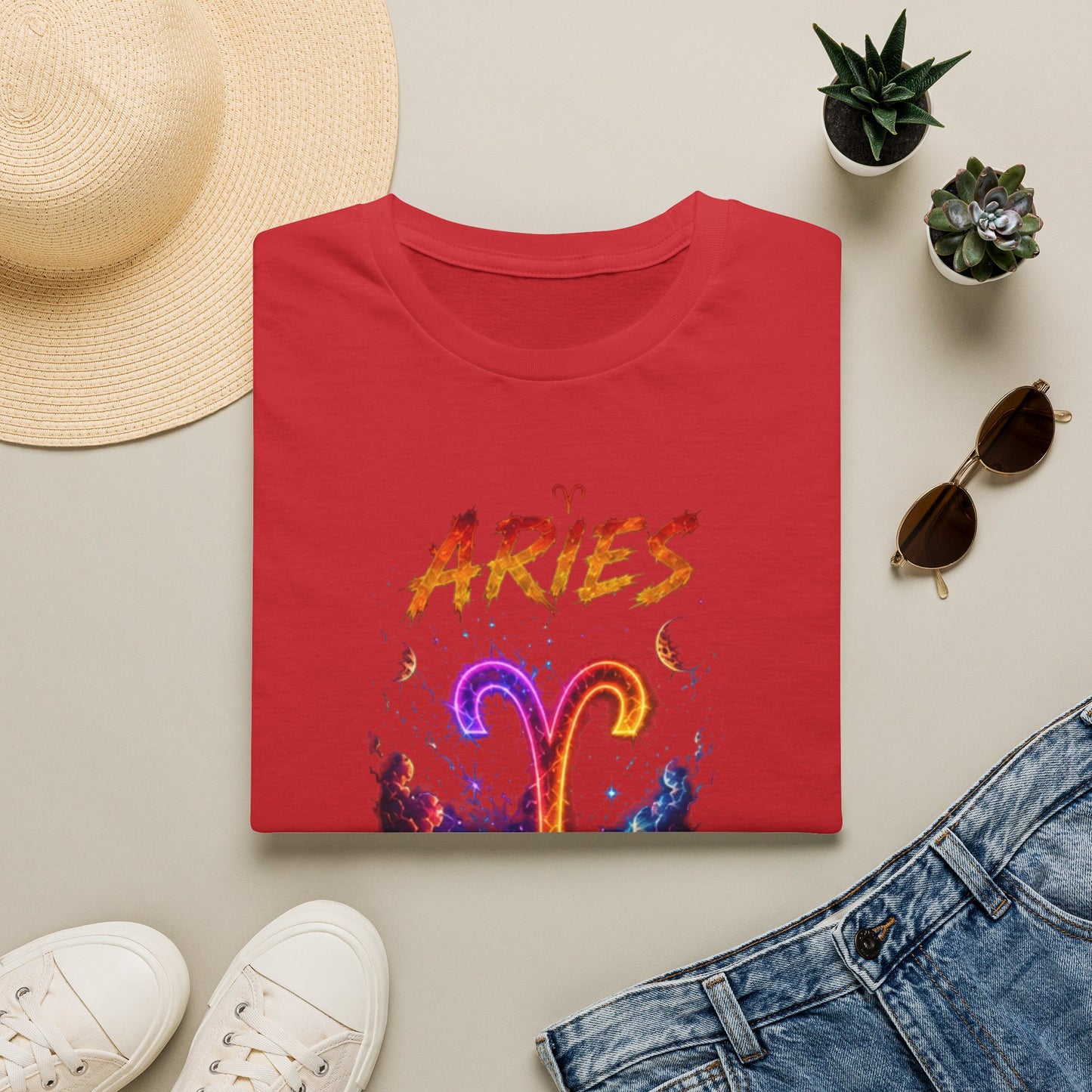 Aries Zodiac T-Shirt — Neon Aries Symbol Astrology Tee