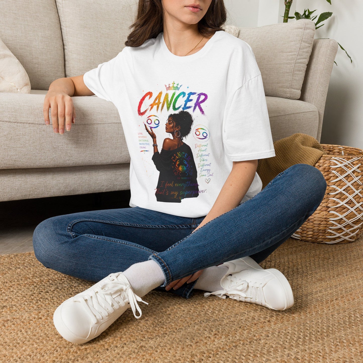 Cancer Zodiac T-Shirt — Rainbow Astrology Sign with Silhouette