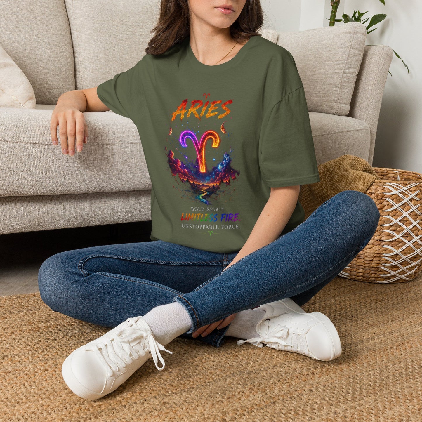 Aries Zodiac T-Shirt — Neon Aries Symbol Astrology Tee