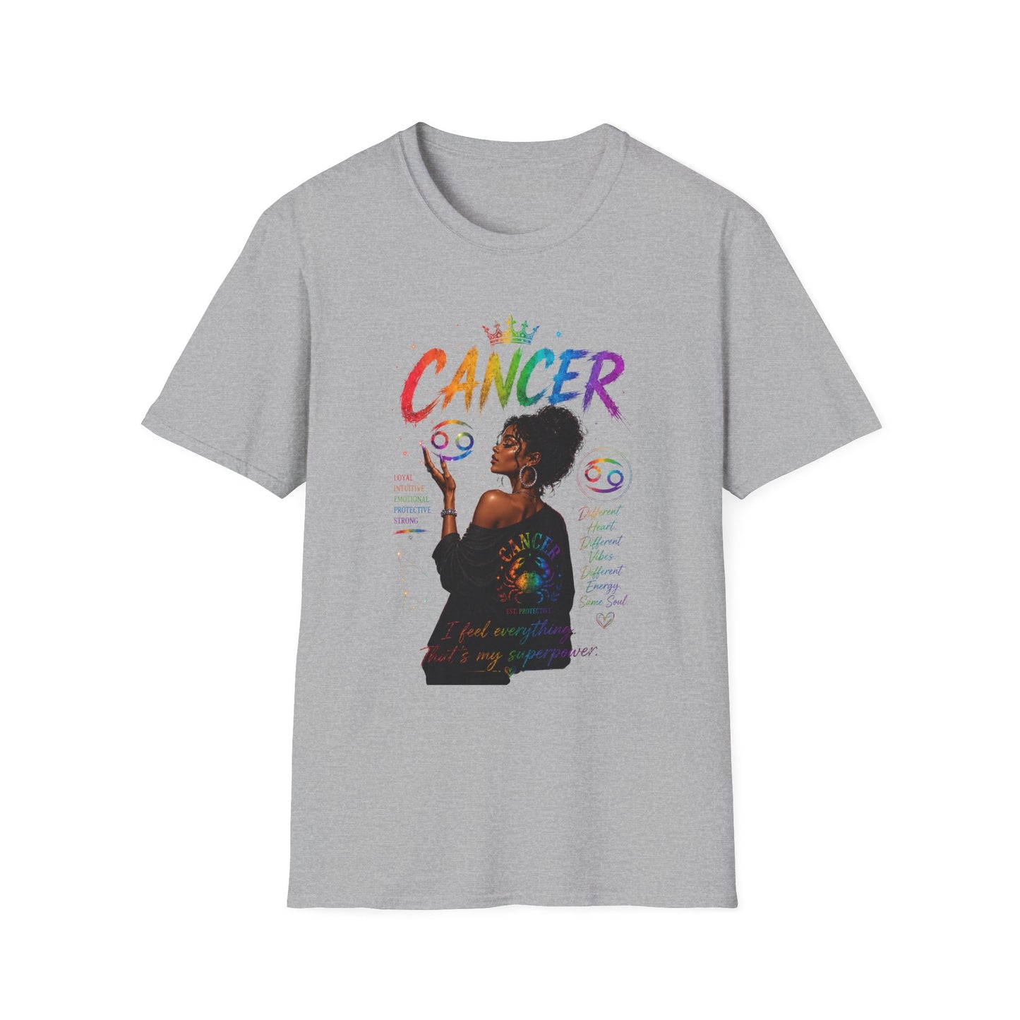 Cancer Zodiac T-Shirt — Rainbow Astrology Sign with Silhouette