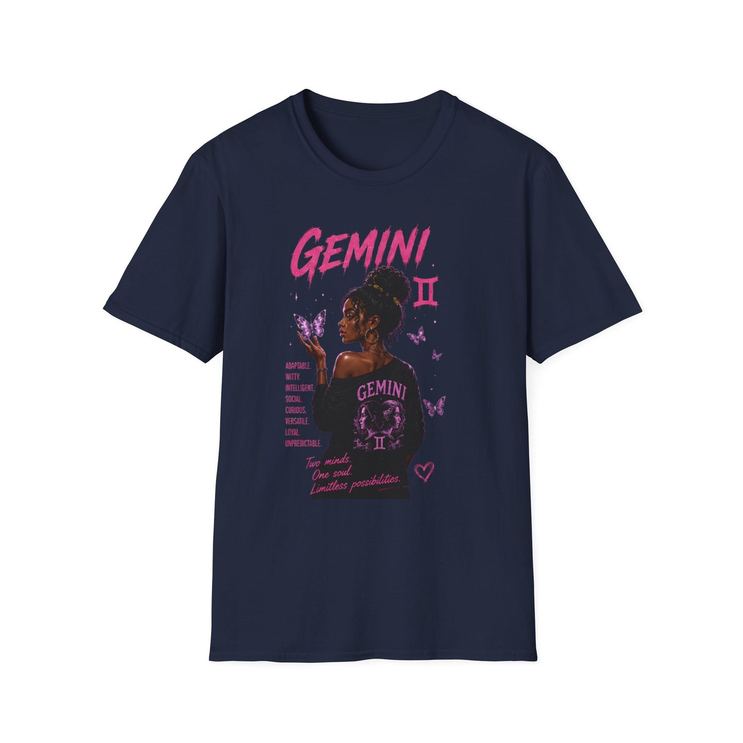 Gemini Zodiac T-Shirt — Black Girl Astrology Tee with Butterfly Art