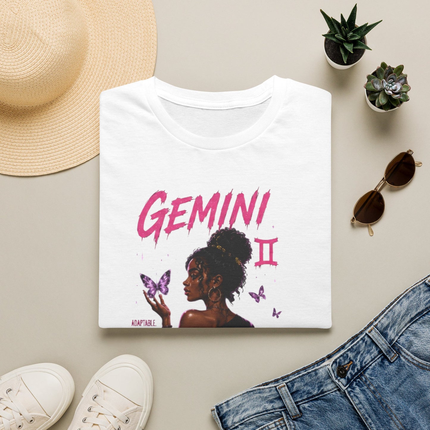 Gemini Zodiac T-Shirt — Black Girl Astrology Tee with Butterfly Art