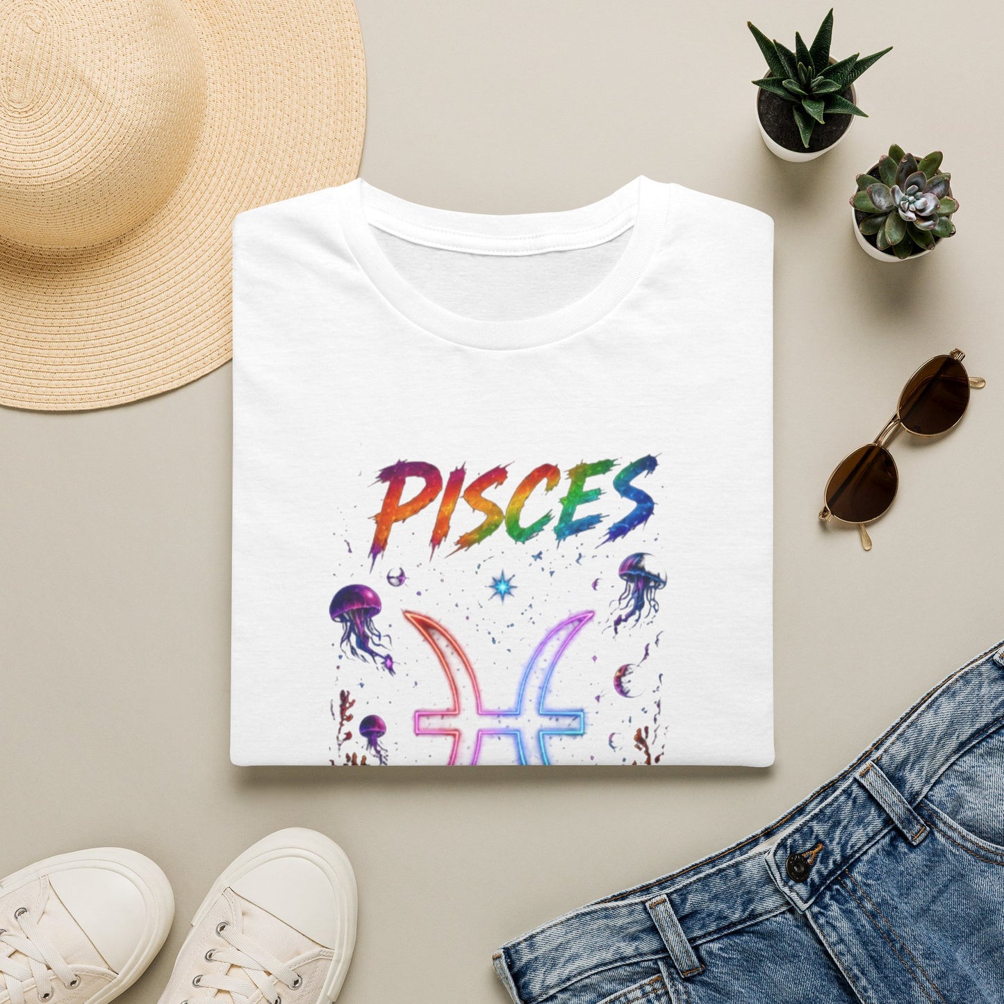 Pisces Zodiac T-Shirt — Rainbow Cosmic Fish Astrology Tee