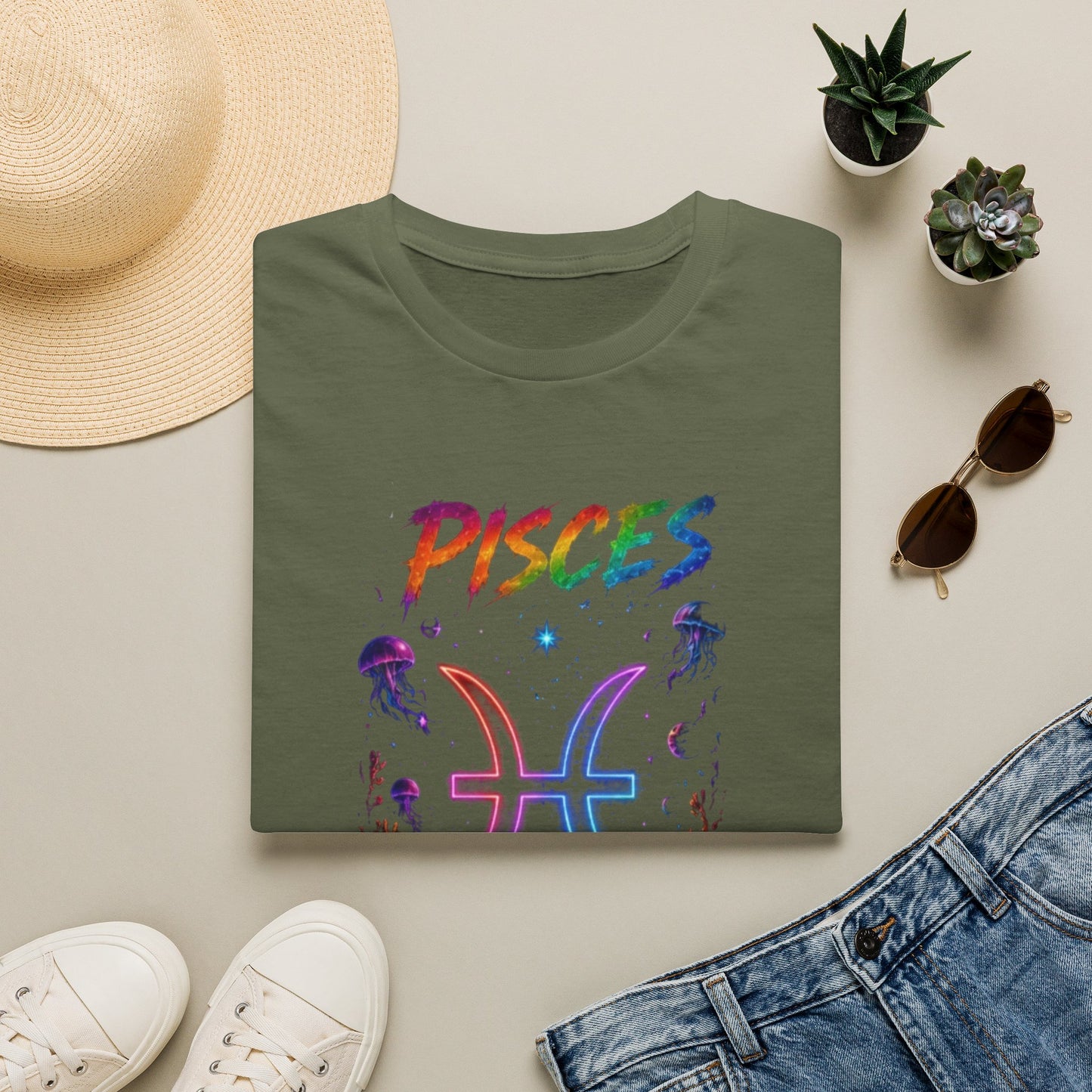 Pisces Zodiac T-Shirt — Rainbow Cosmic Fish Astrology Tee