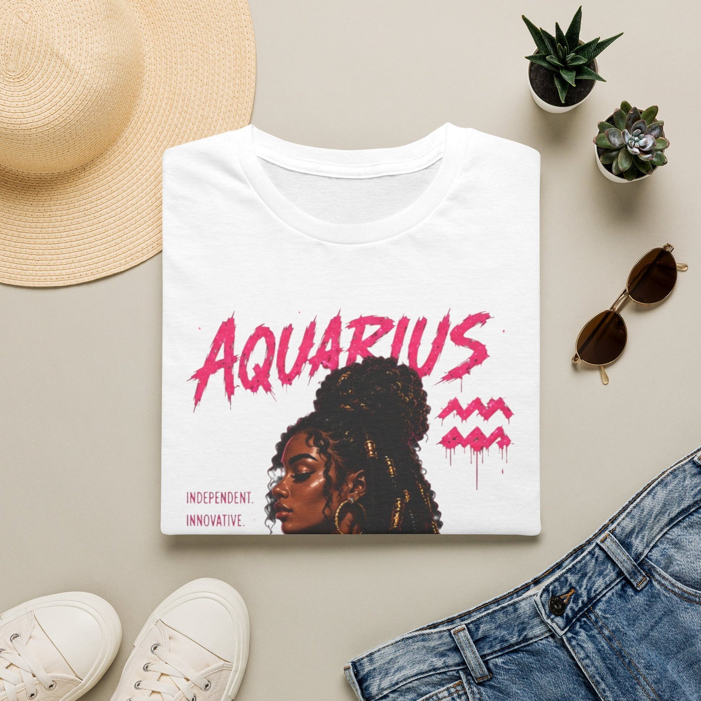 Aquarius Zodiac T-Shirt — Empowered Black Queen Astrology Tee